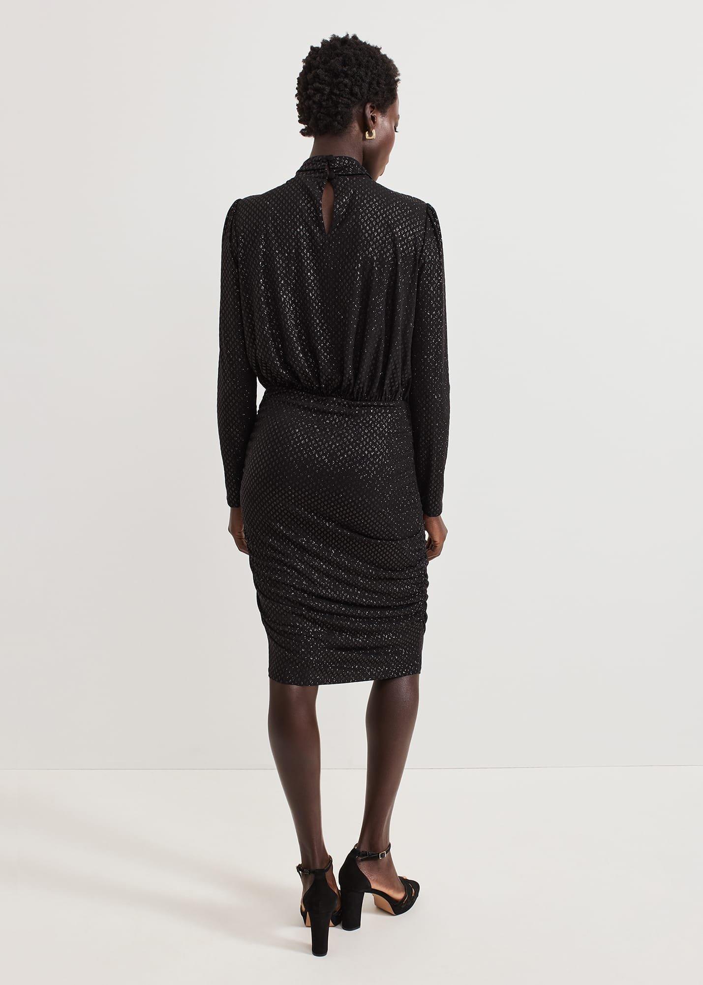Tessa Black Glitter Printed Fitted Dress
