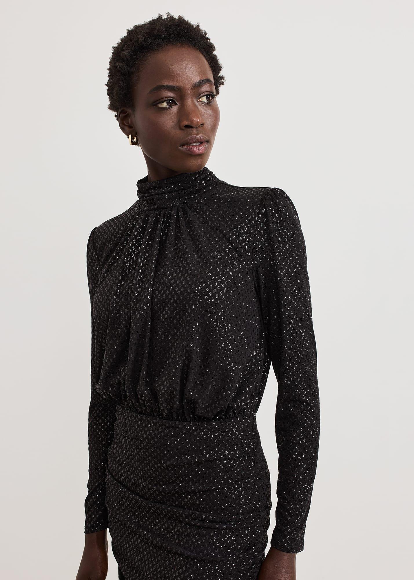 Tessa Black Glitter Printed Fitted Dress