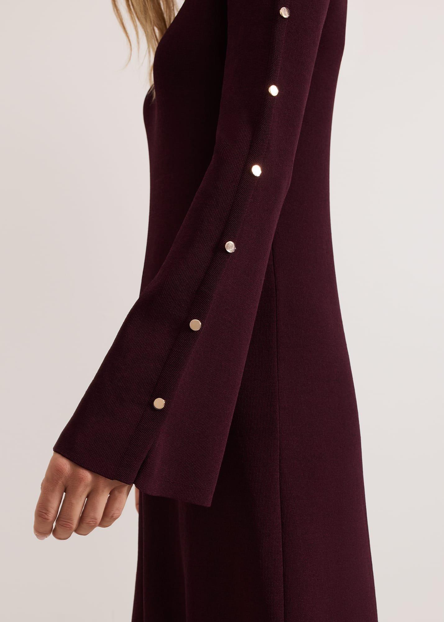 ${product-id}-Romy Studd Sleeve Knit Shift Dress-Burgundy-${view-type}