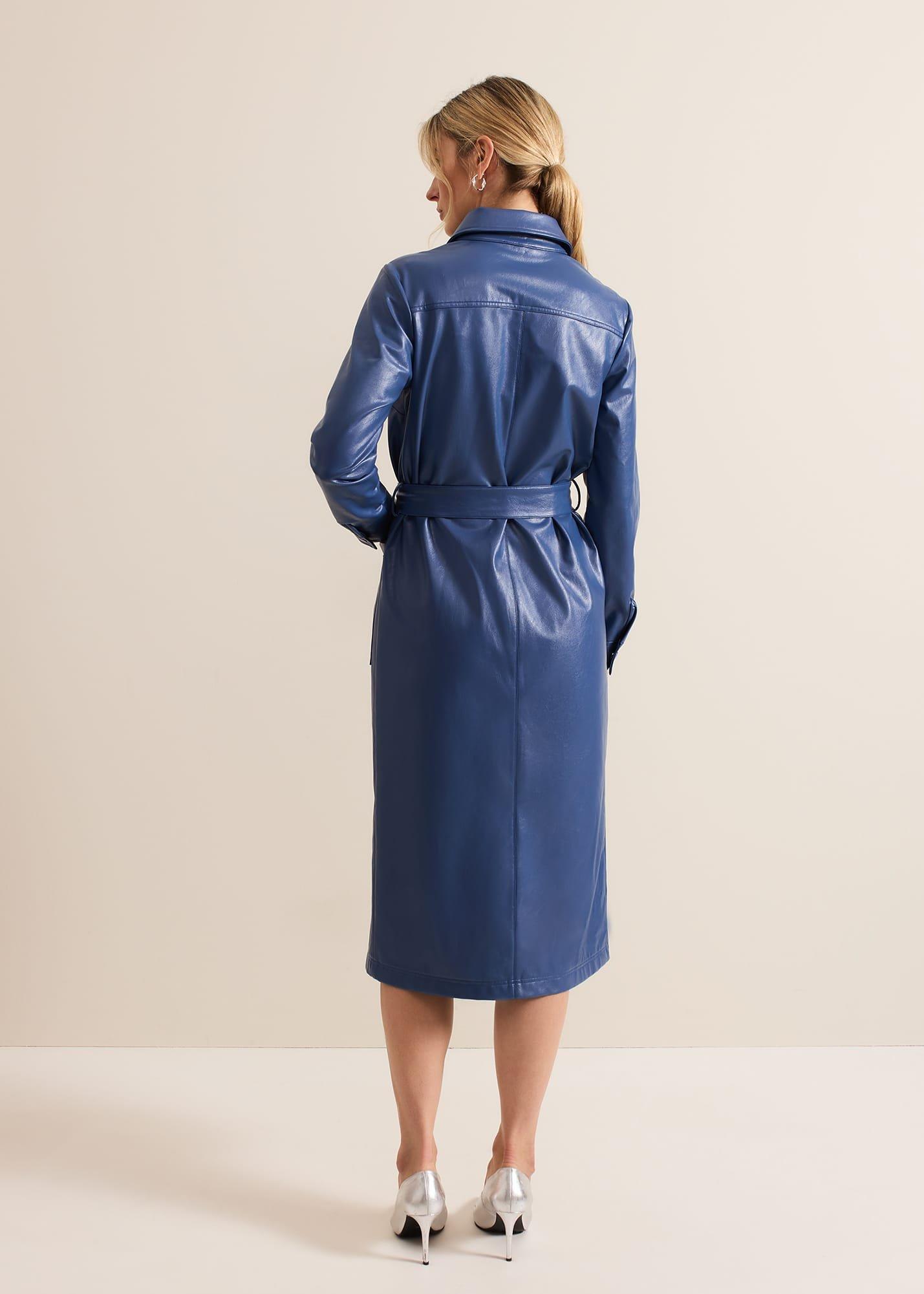 Dila Blue Faux Leather Midi Dress