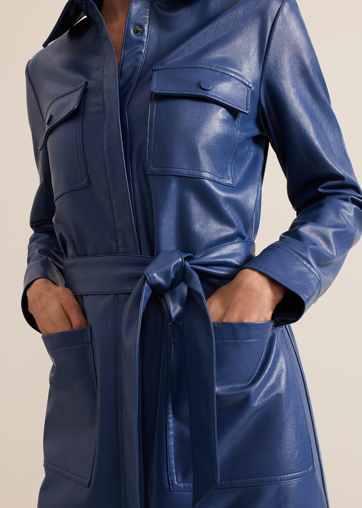 Dila Blue Faux Leather Midi Dress
