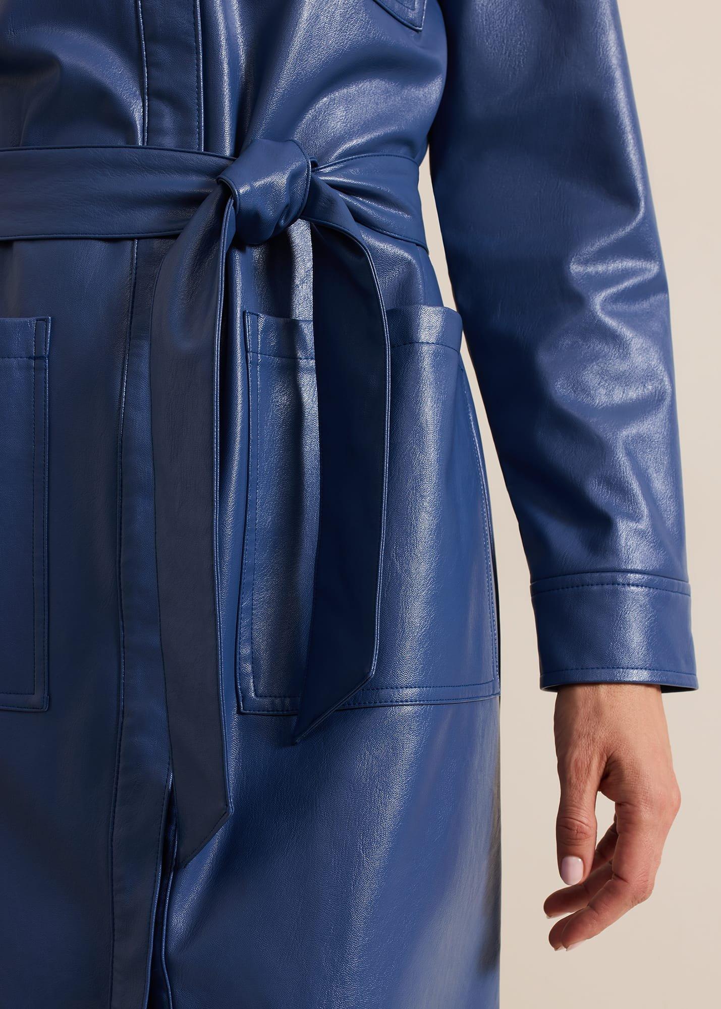 Dila Blue Faux Leather Midi Dress
