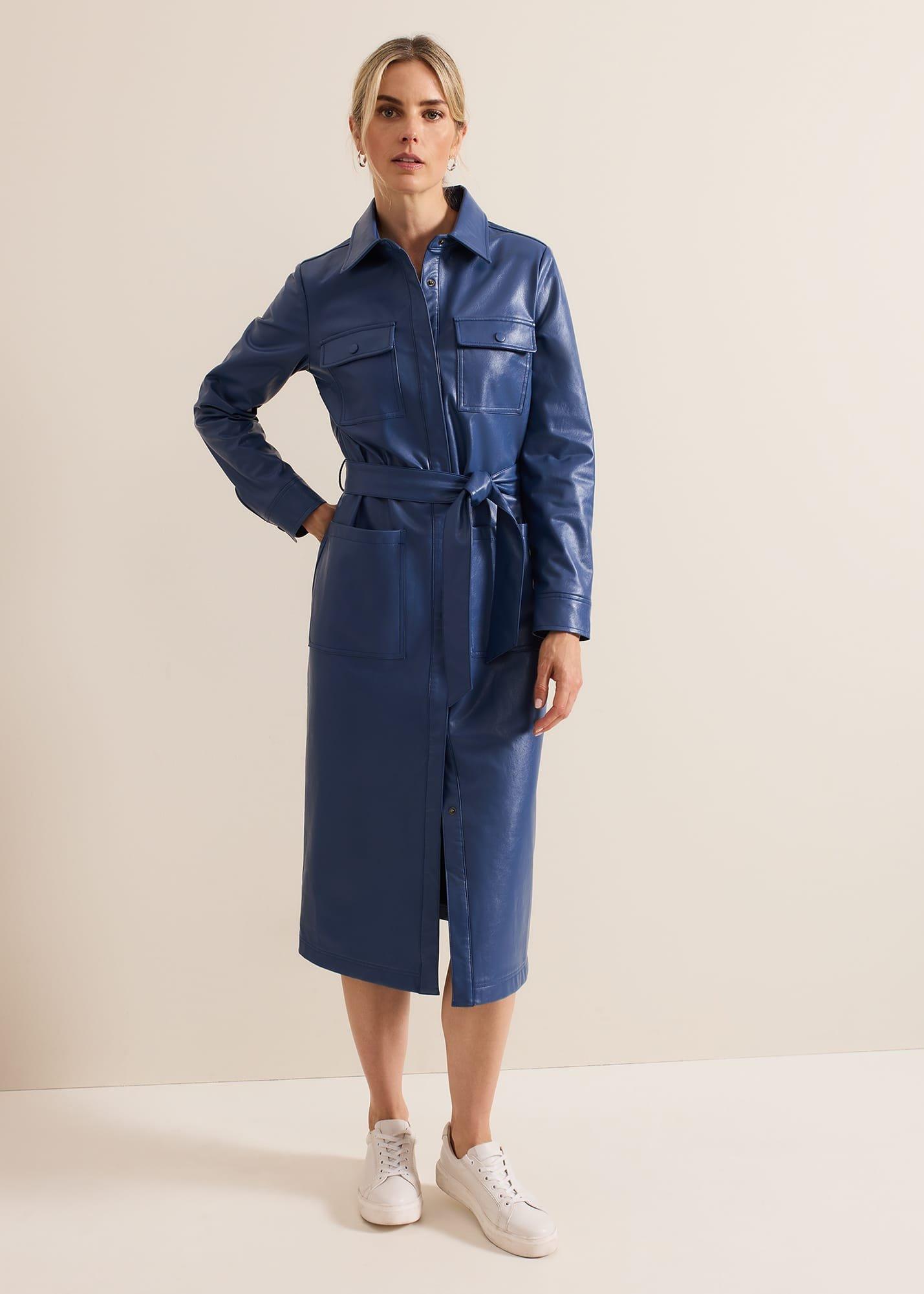Dila Blue Faux Leather Midi Dress