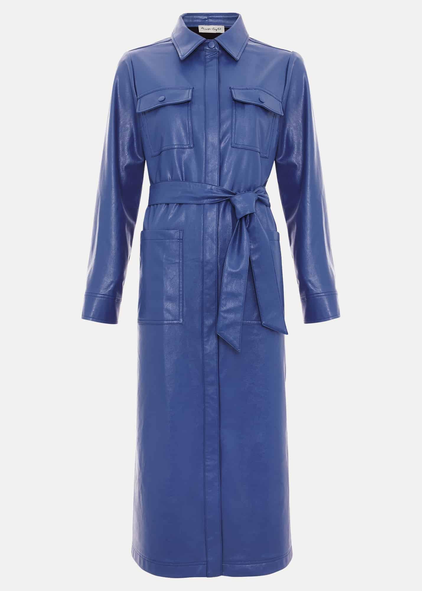 Dila Blue Faux Leather Midi Dress