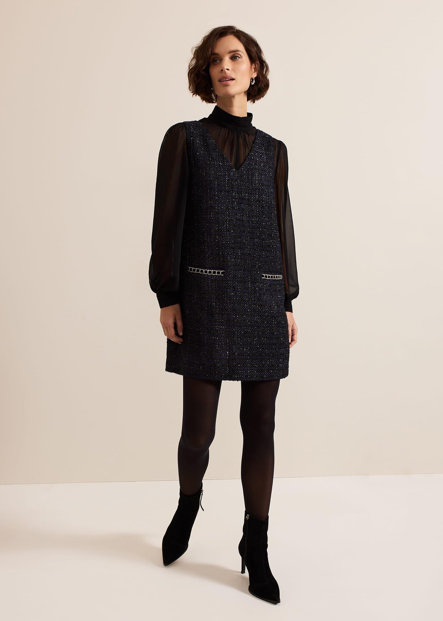 Sabine Navy Tweed Dress
