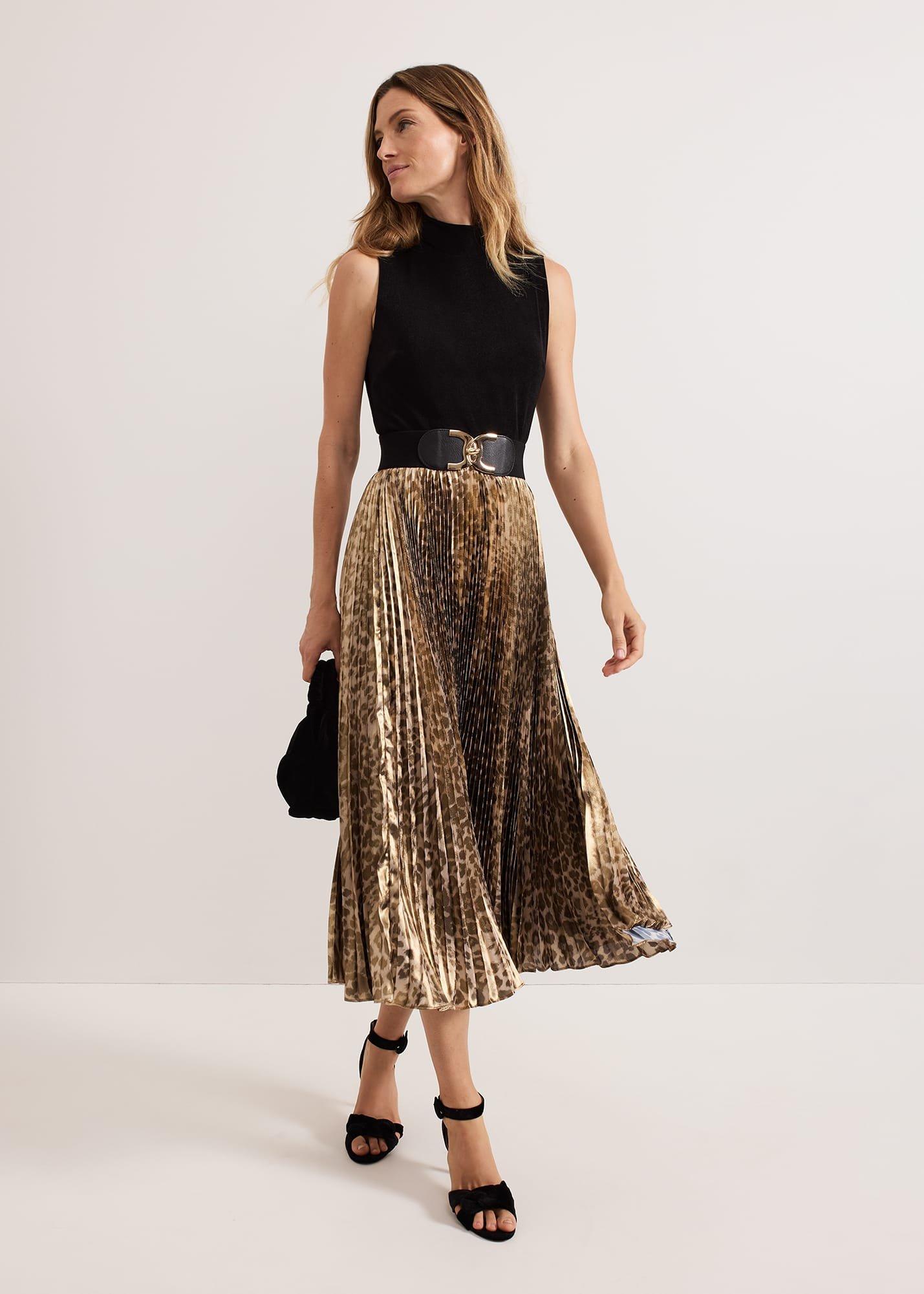 Meloni Jersey Leopard Pleat Midi Dress