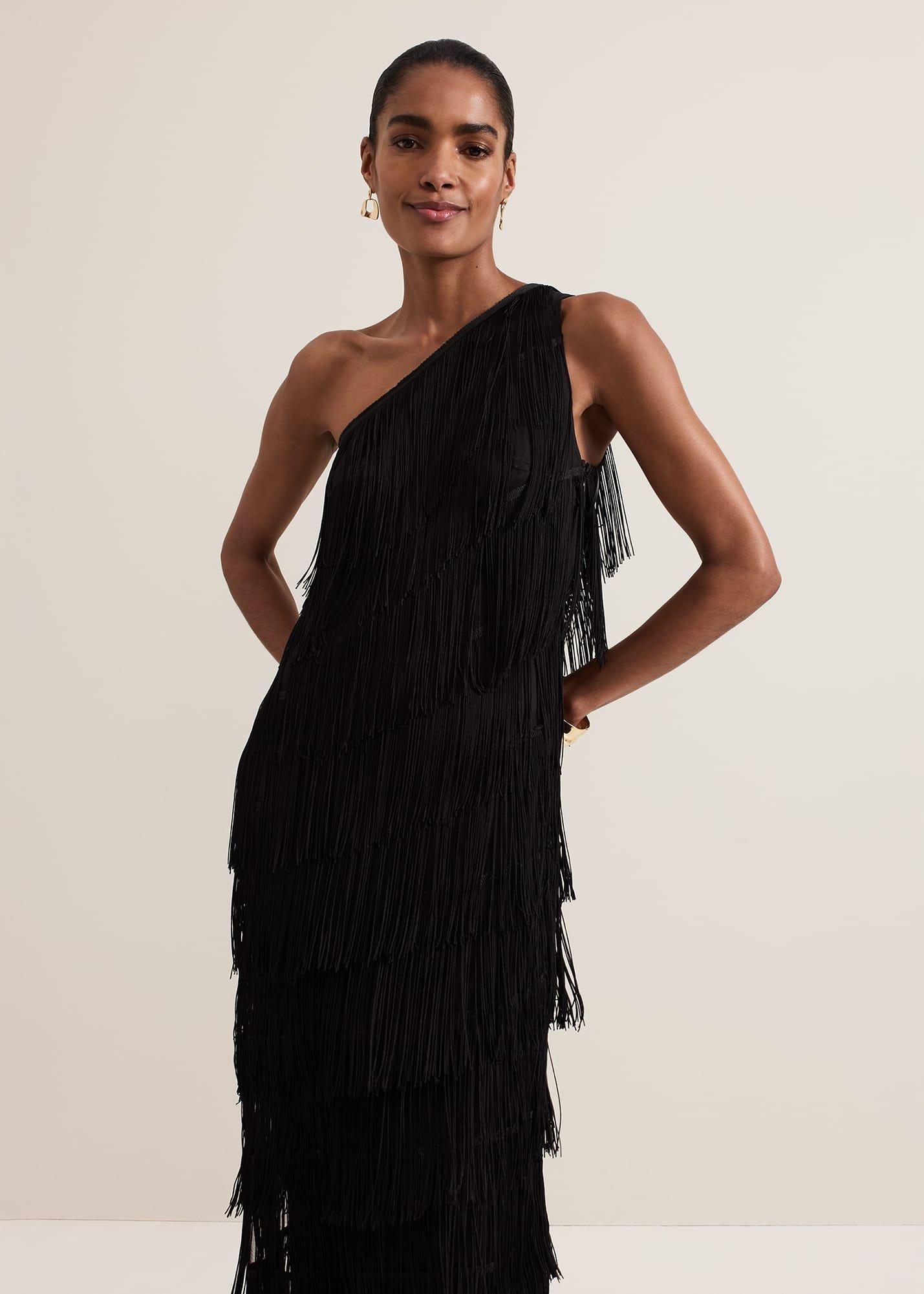 ${product-id}-Otto One Shoulder Fringe Maxi Dress-Black-${view-type}