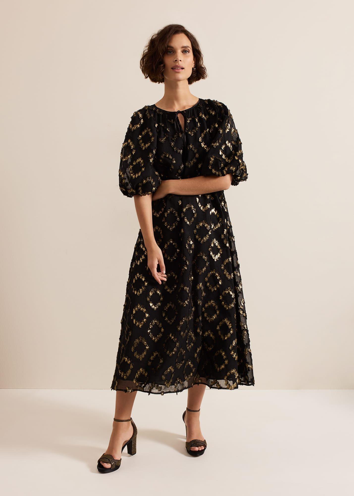 Bella Black Textured Midi Dress