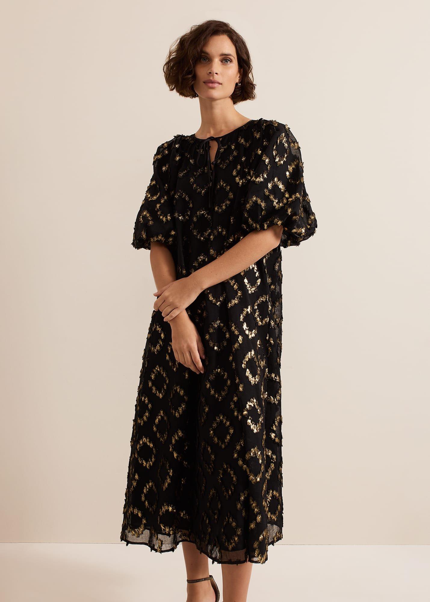 Bella Black Textured Midi Dress