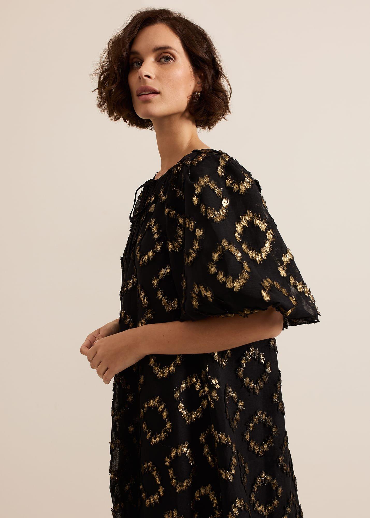 Bella Black Textured Midi Dress