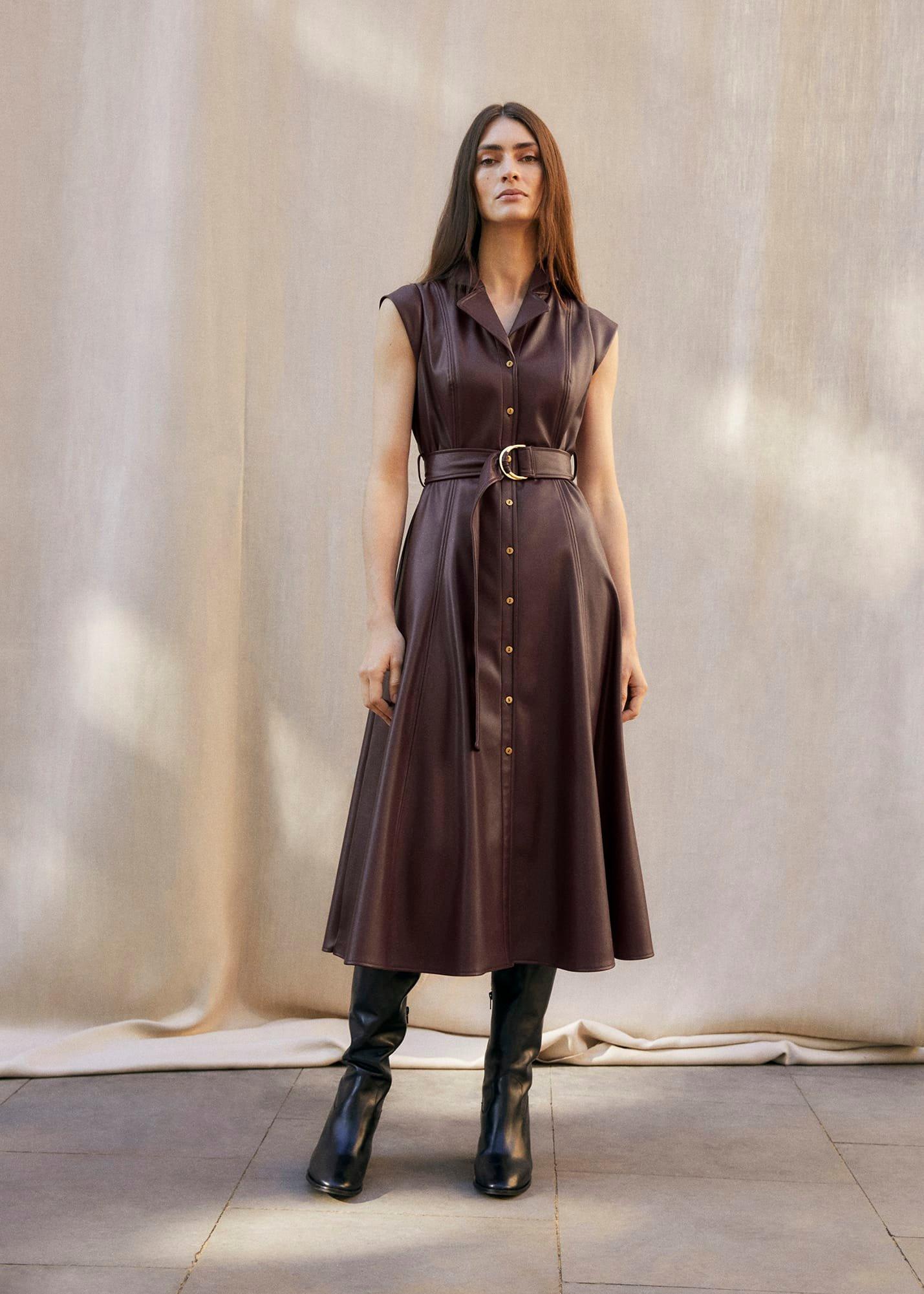 Ellie Burgundy Faux Leather Shirt Dress