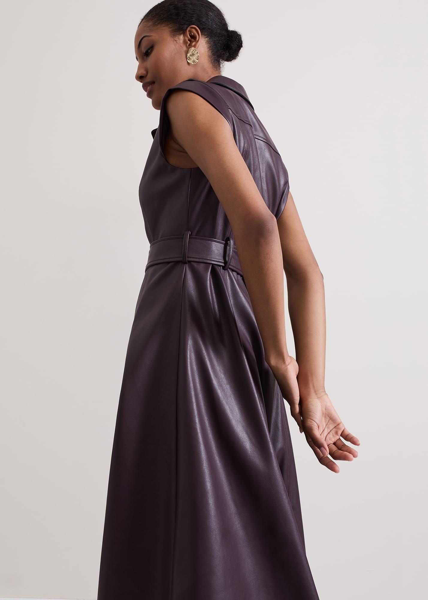 Ellie Burgundy Faux Leather Shirt Dress