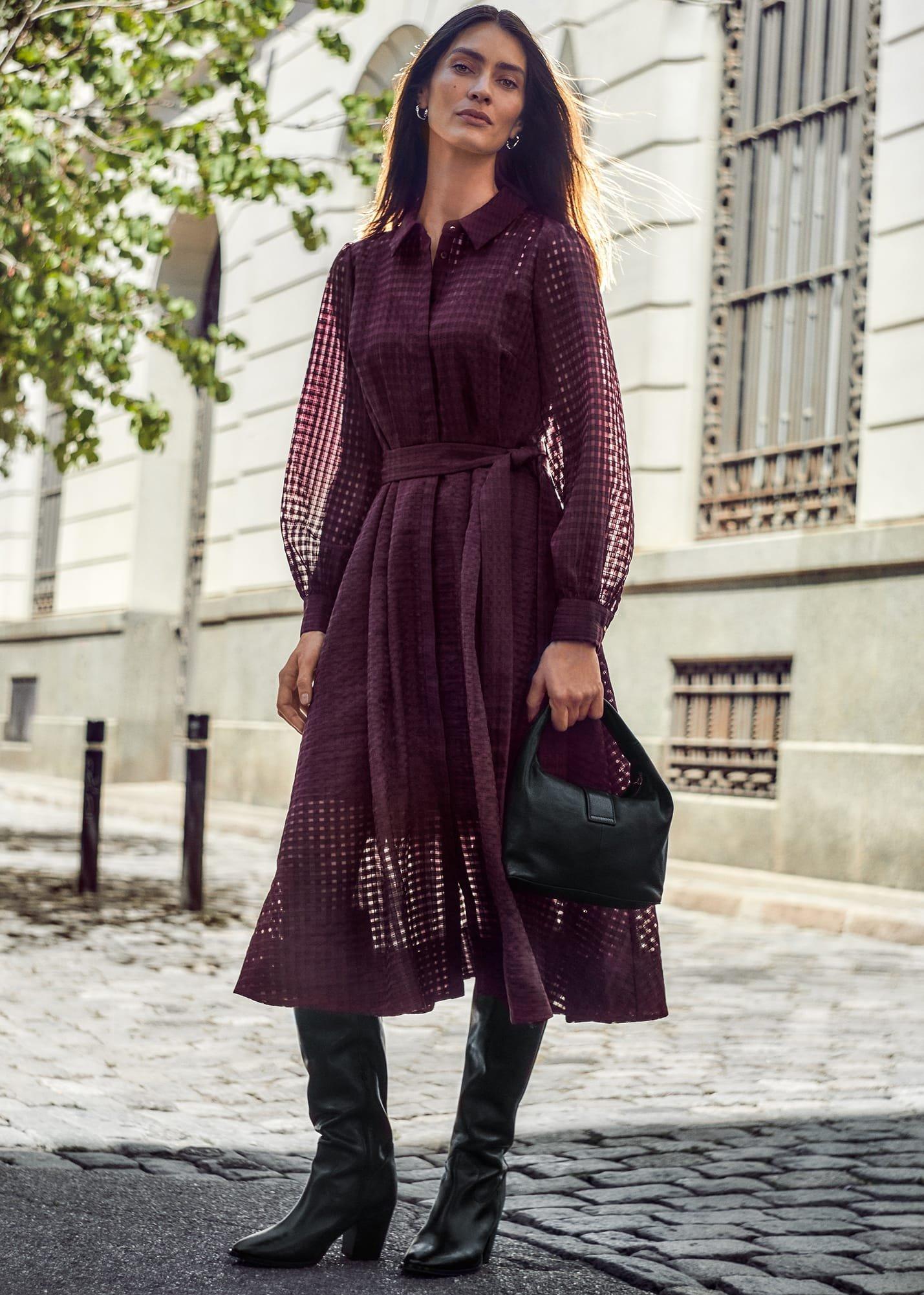 Natalie Burgandy Shirt Dress