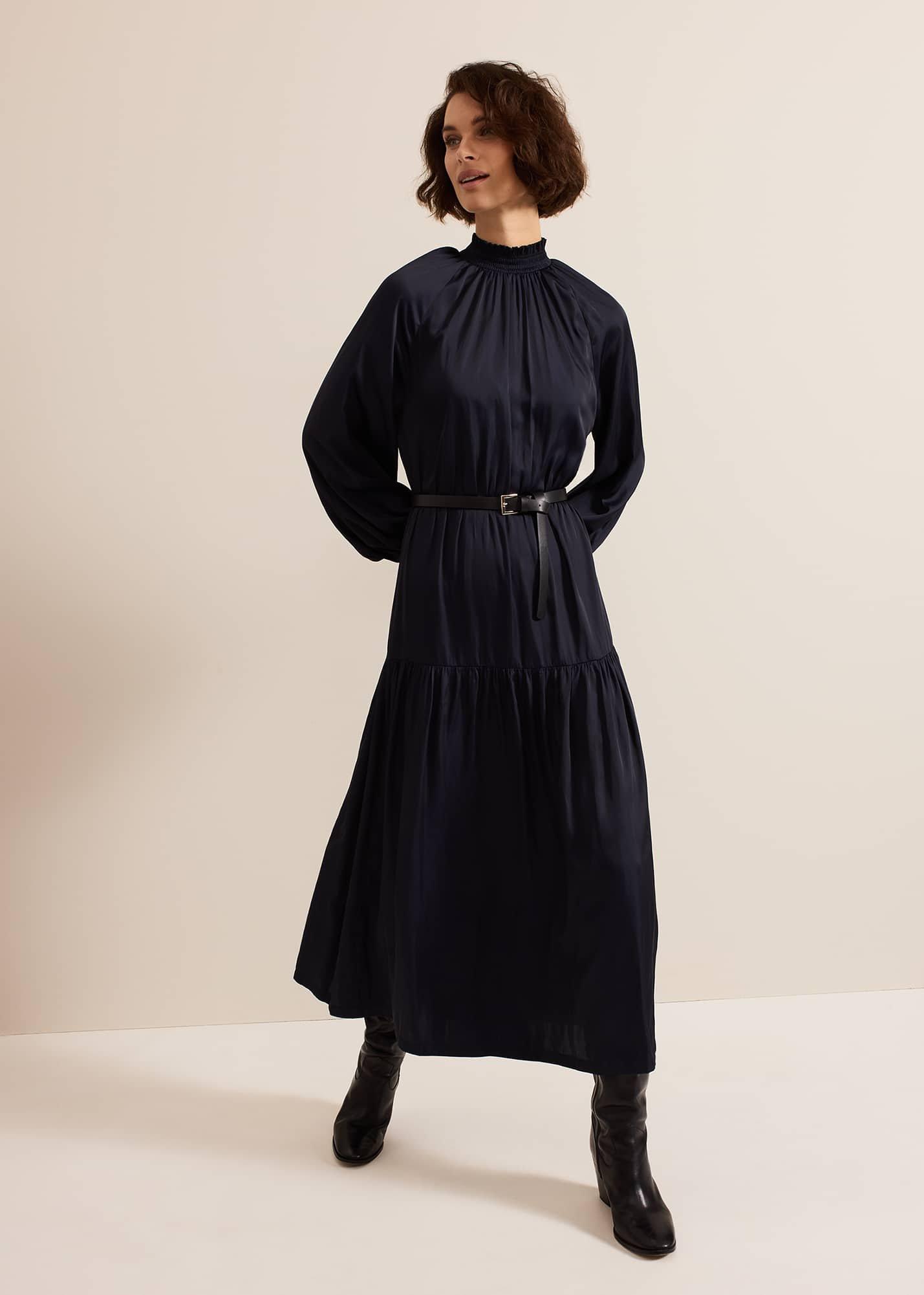 Ornella Navy Satin Dress