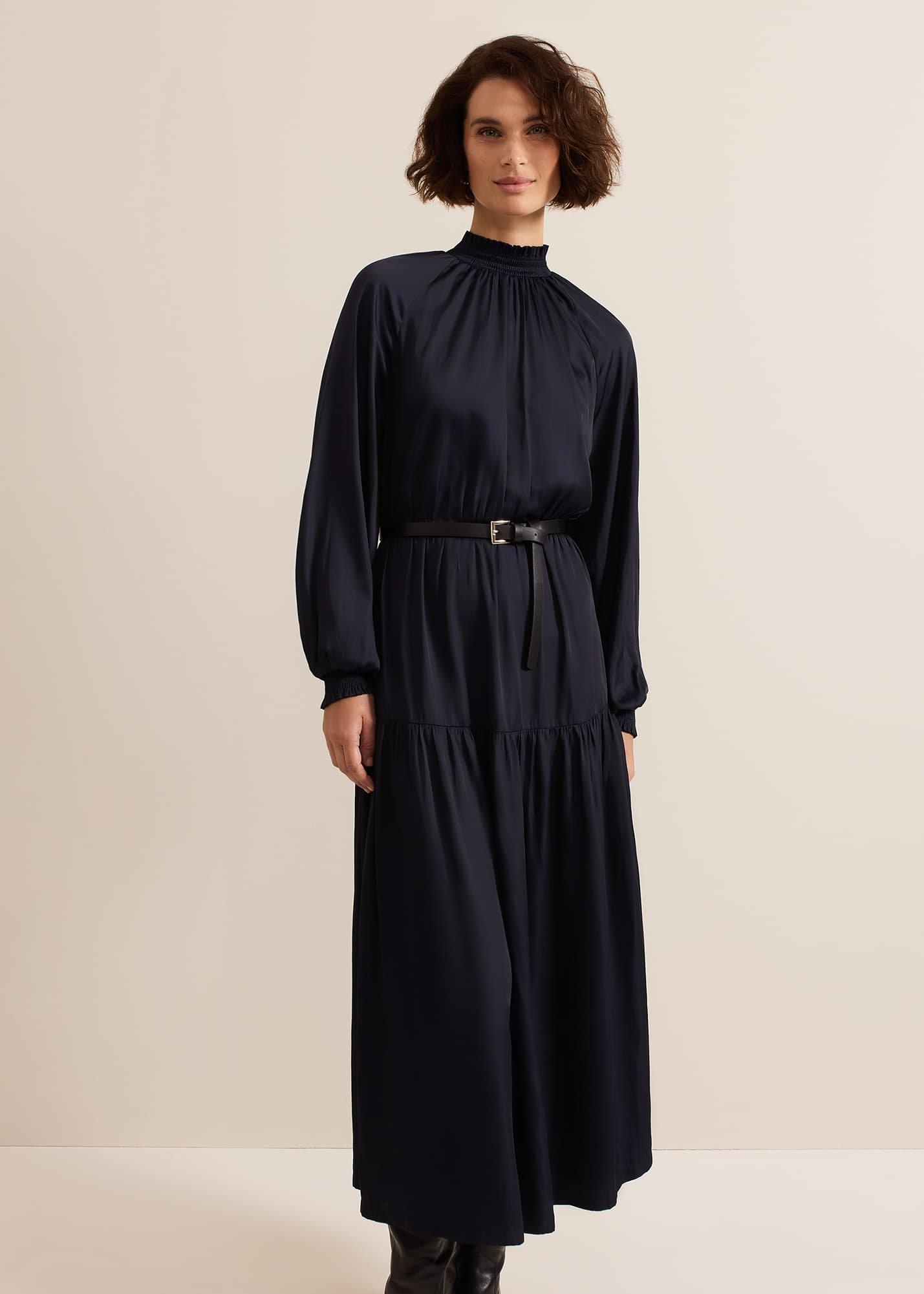 Ornella Navy Satin Dress