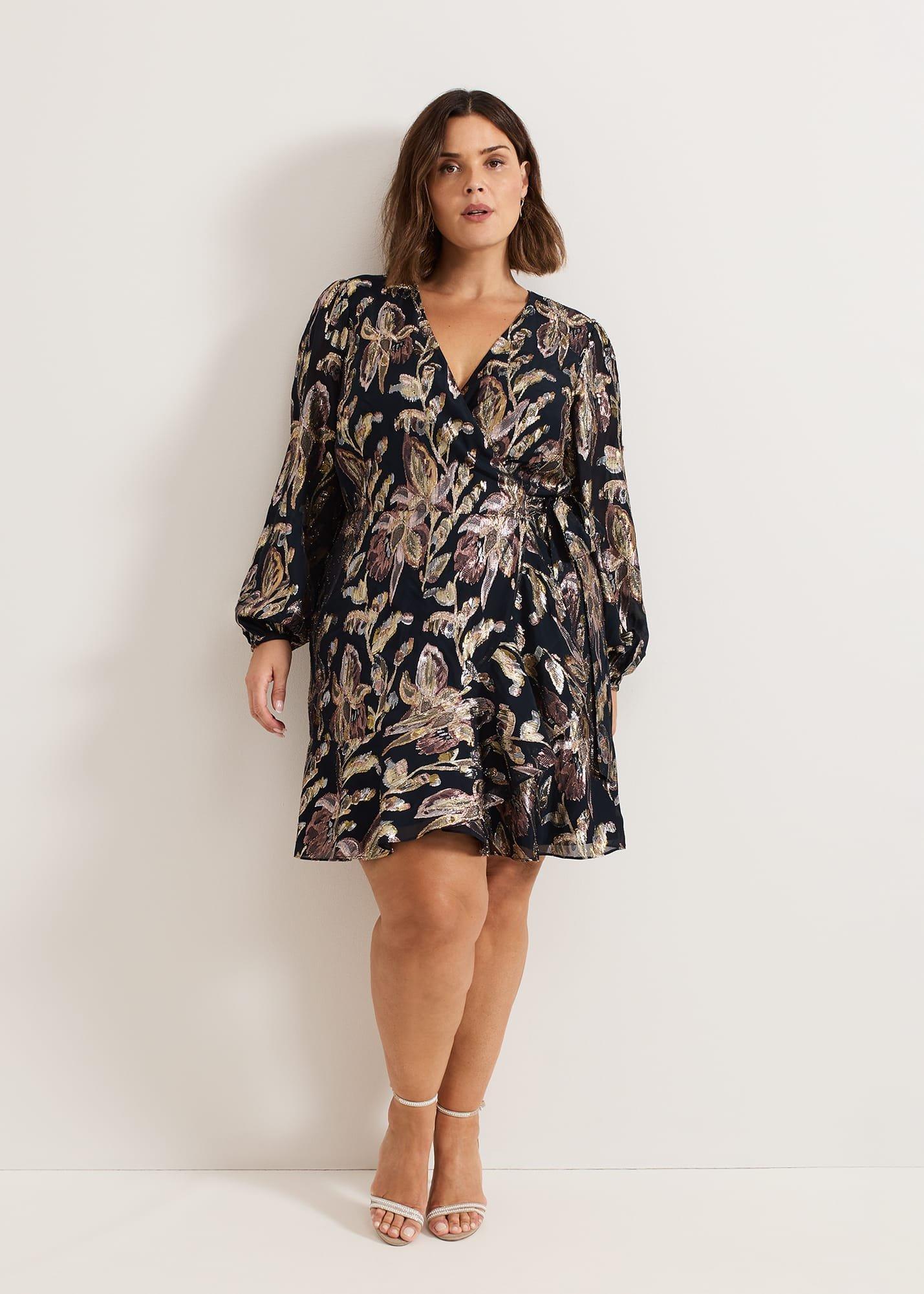 Amelia Navy Foil Wrap Dress