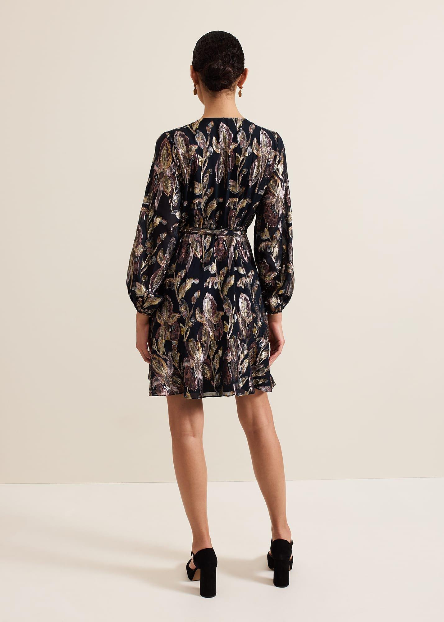 Amelia Navy Foil Wrap Dress