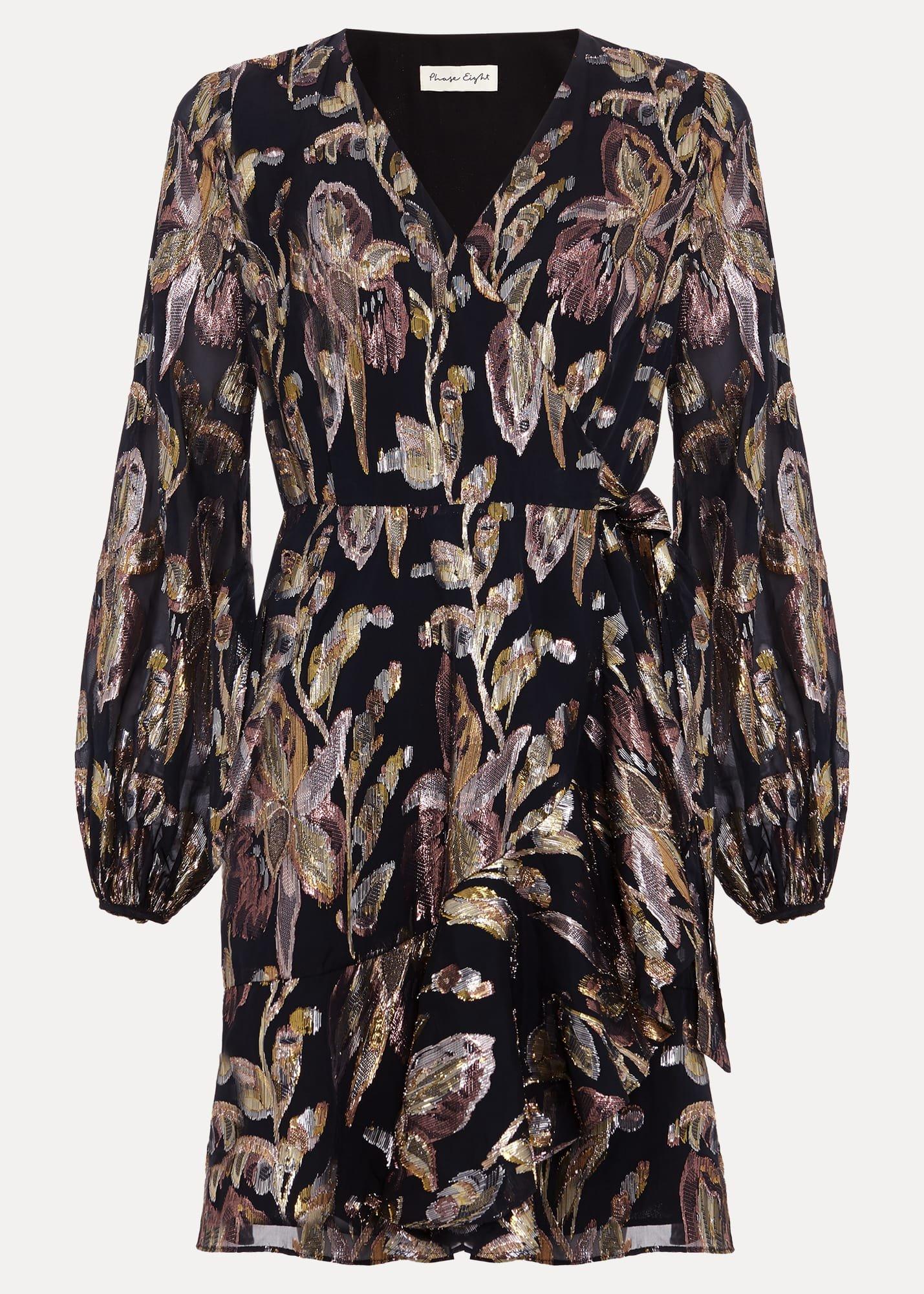 Amelia Navy Foil Wrap Dress