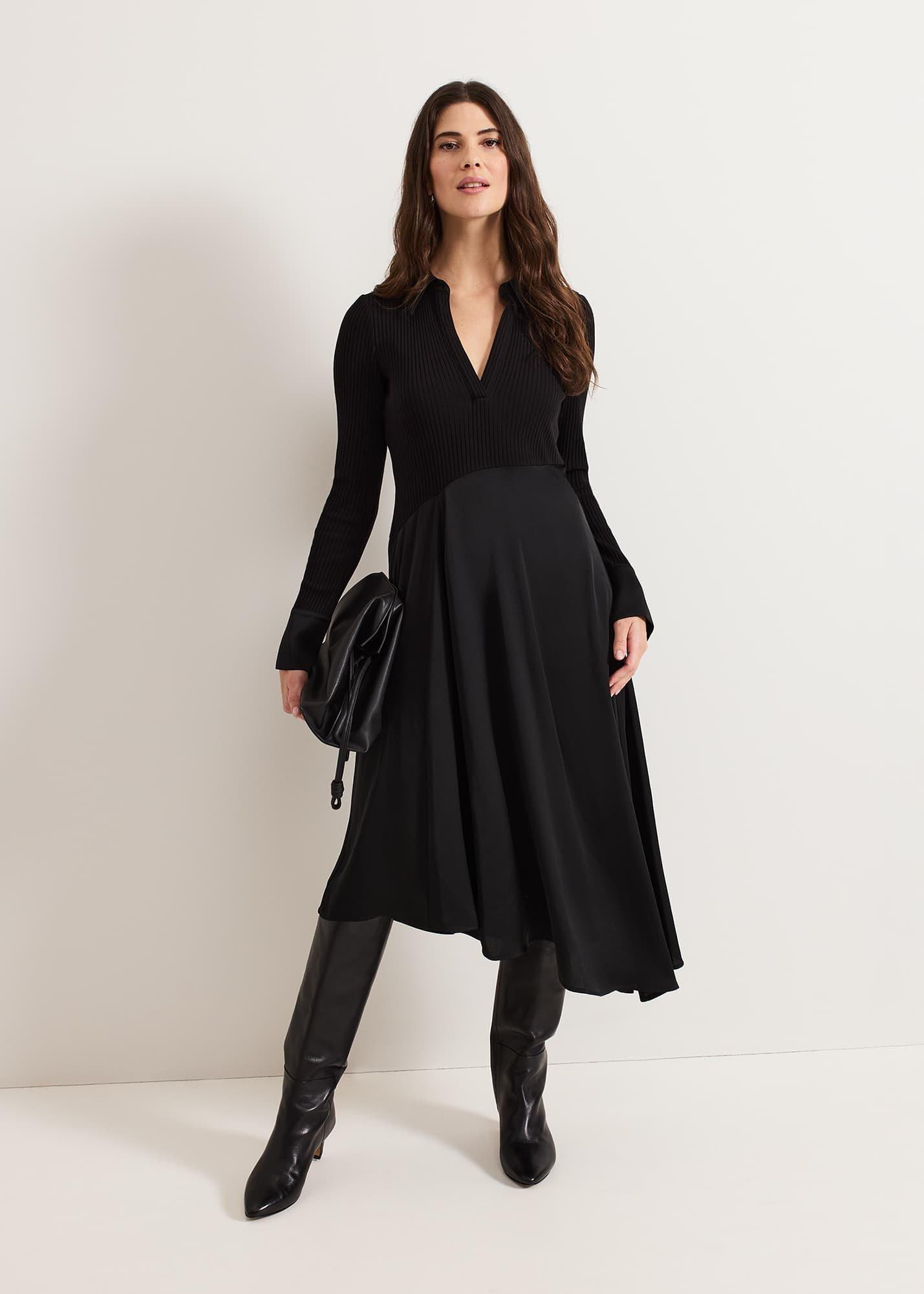Valeria Black Satin Woven Dress
