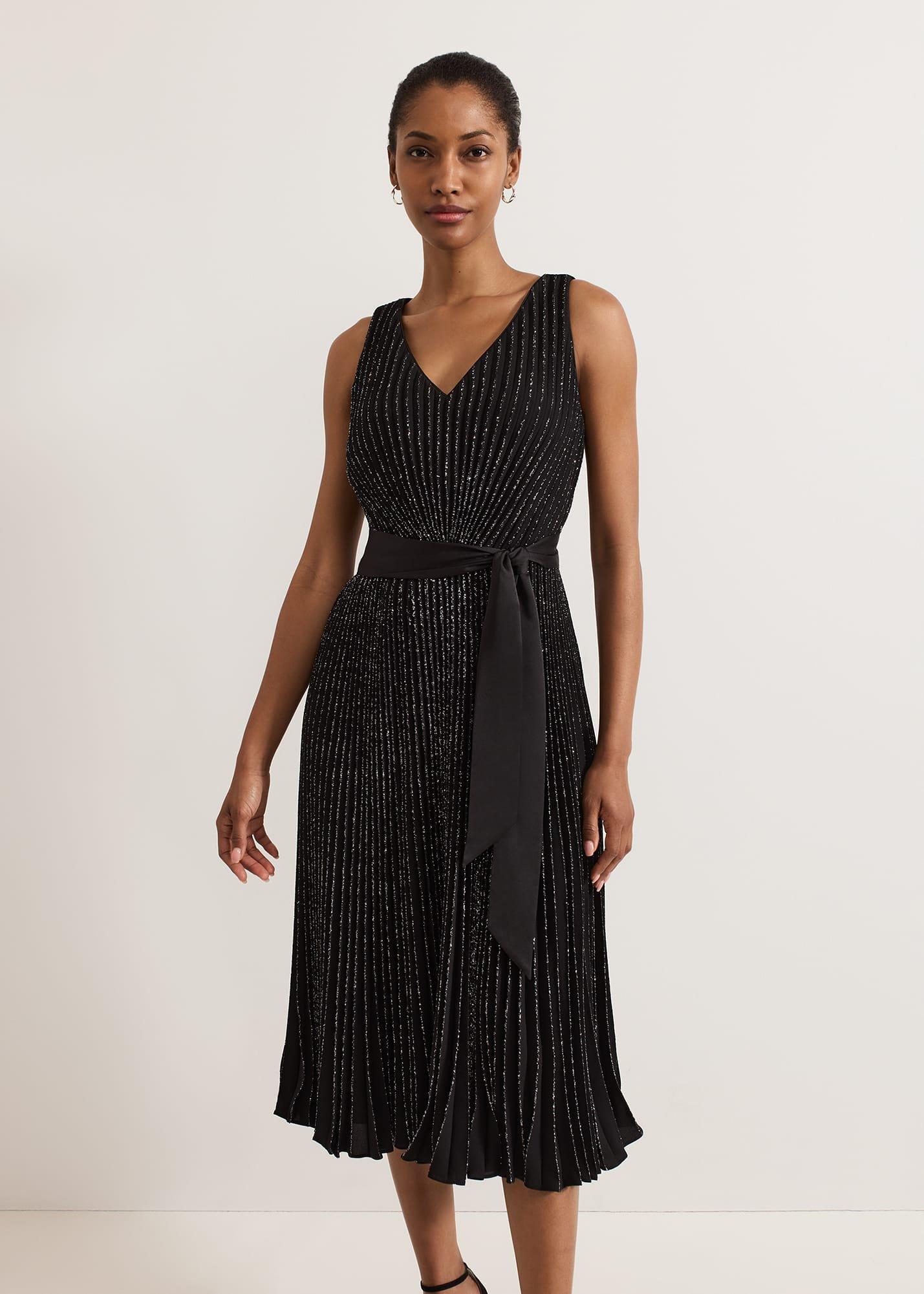 ${product-id}-Keleche Glitter Pleat Dress-Black-${view-type}