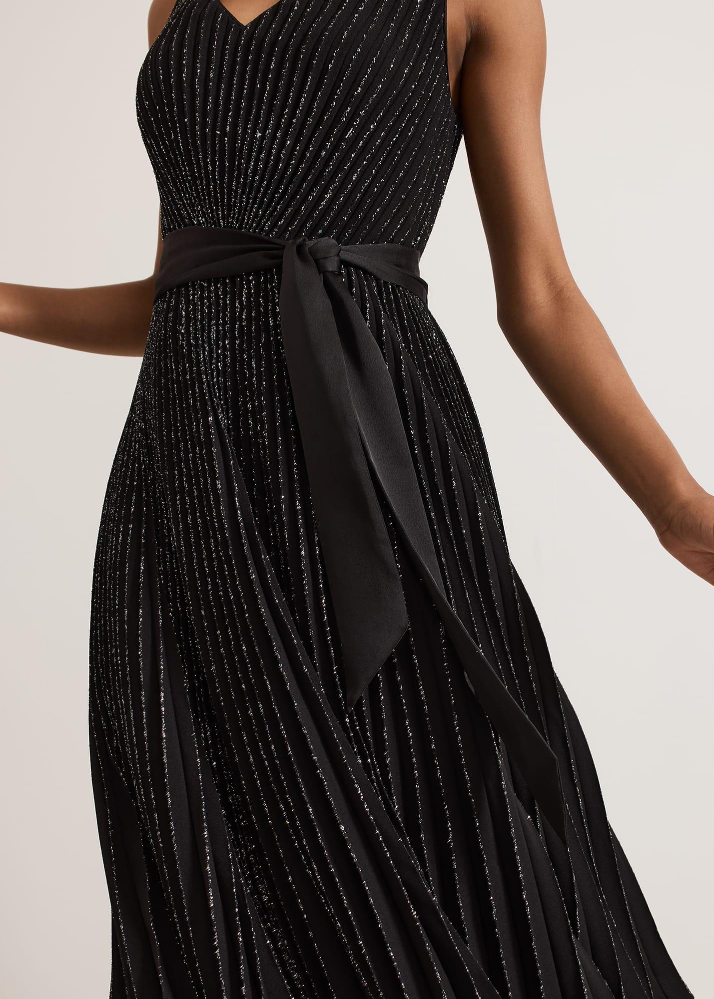 ${product-id}-Keleche Glitter Pleat Dress-Black-${view-type}