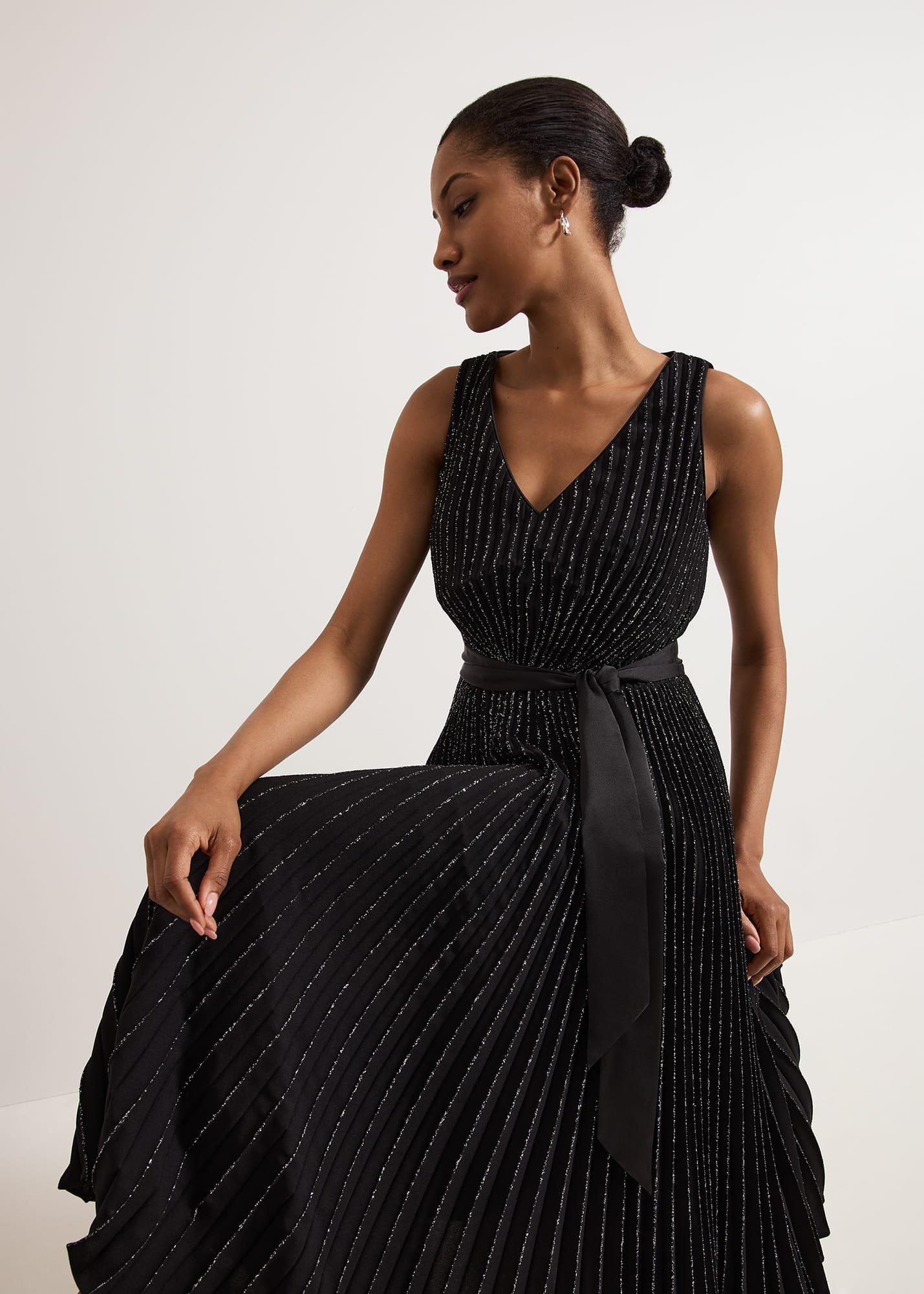 ${product-id}-Keleche Glitter Pleat Dress-Black-${view-type}