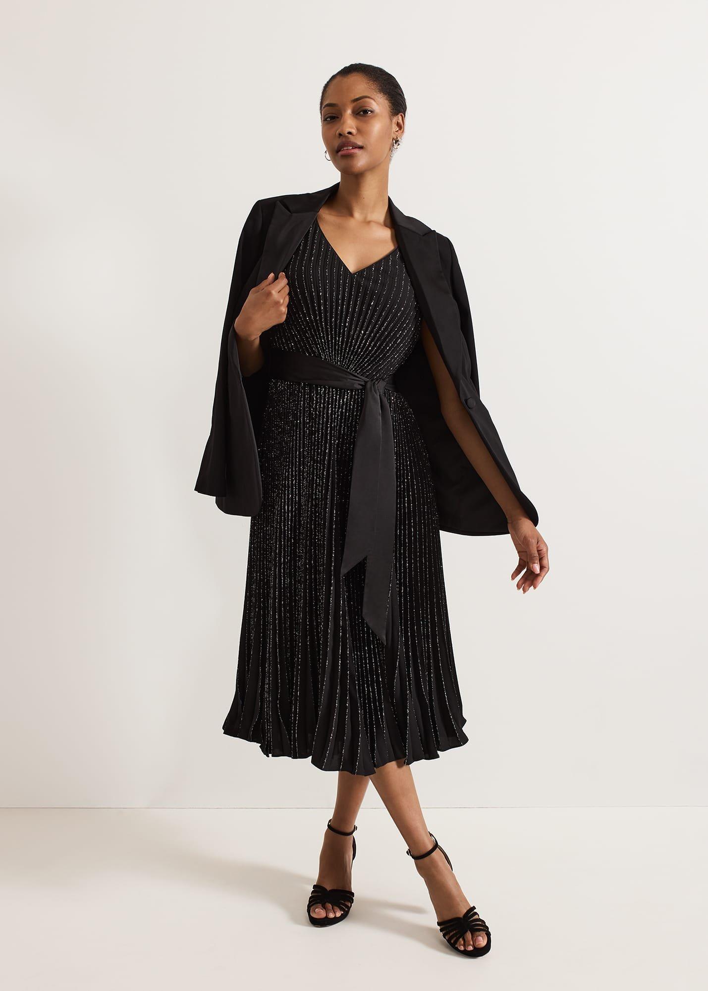 ${product-id}-Keleche Glitter Pleat Dress-Black-${view-type}
