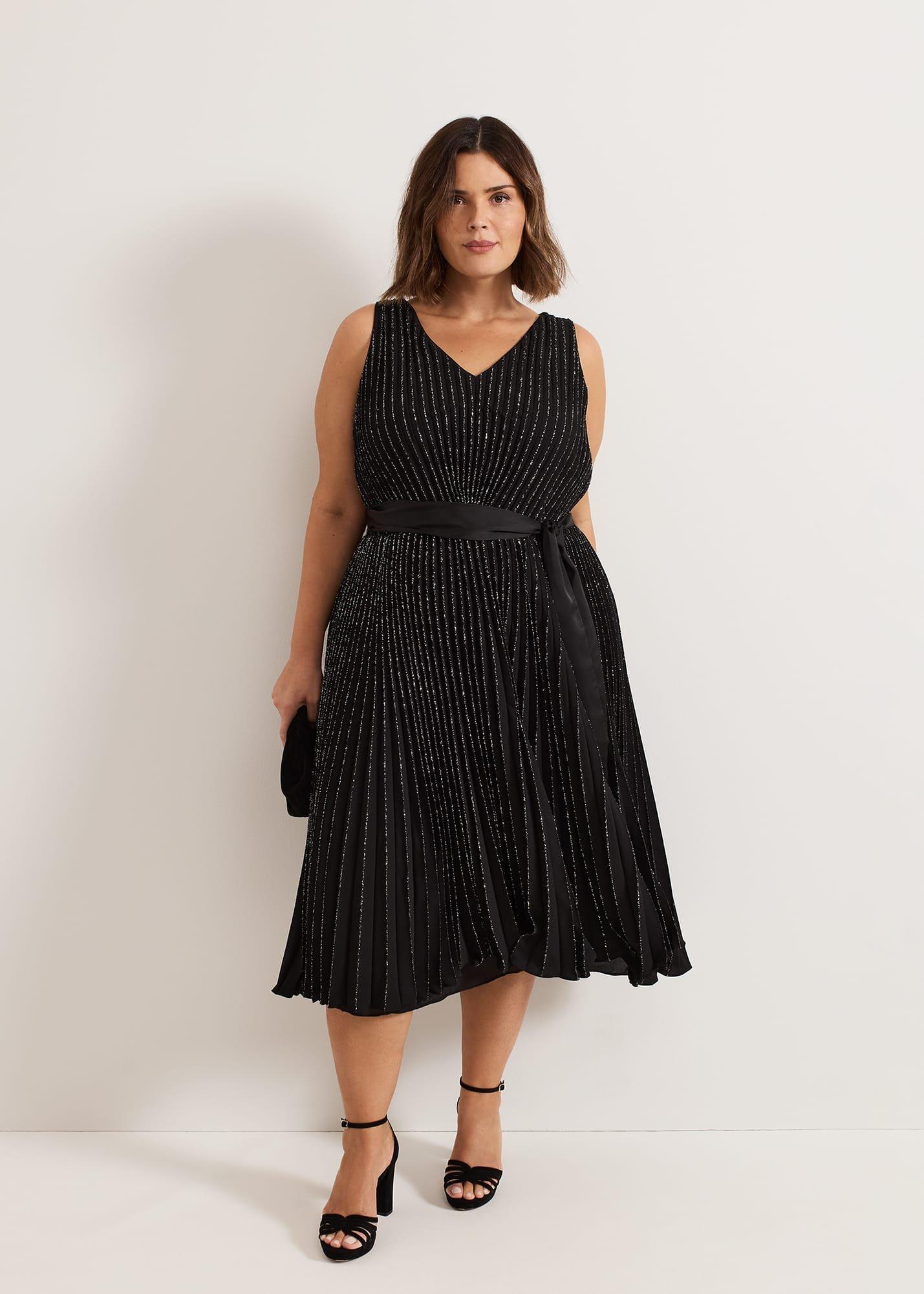 ${product-id}-Keleche Glitter Pleat Dress-Black-${view-type}