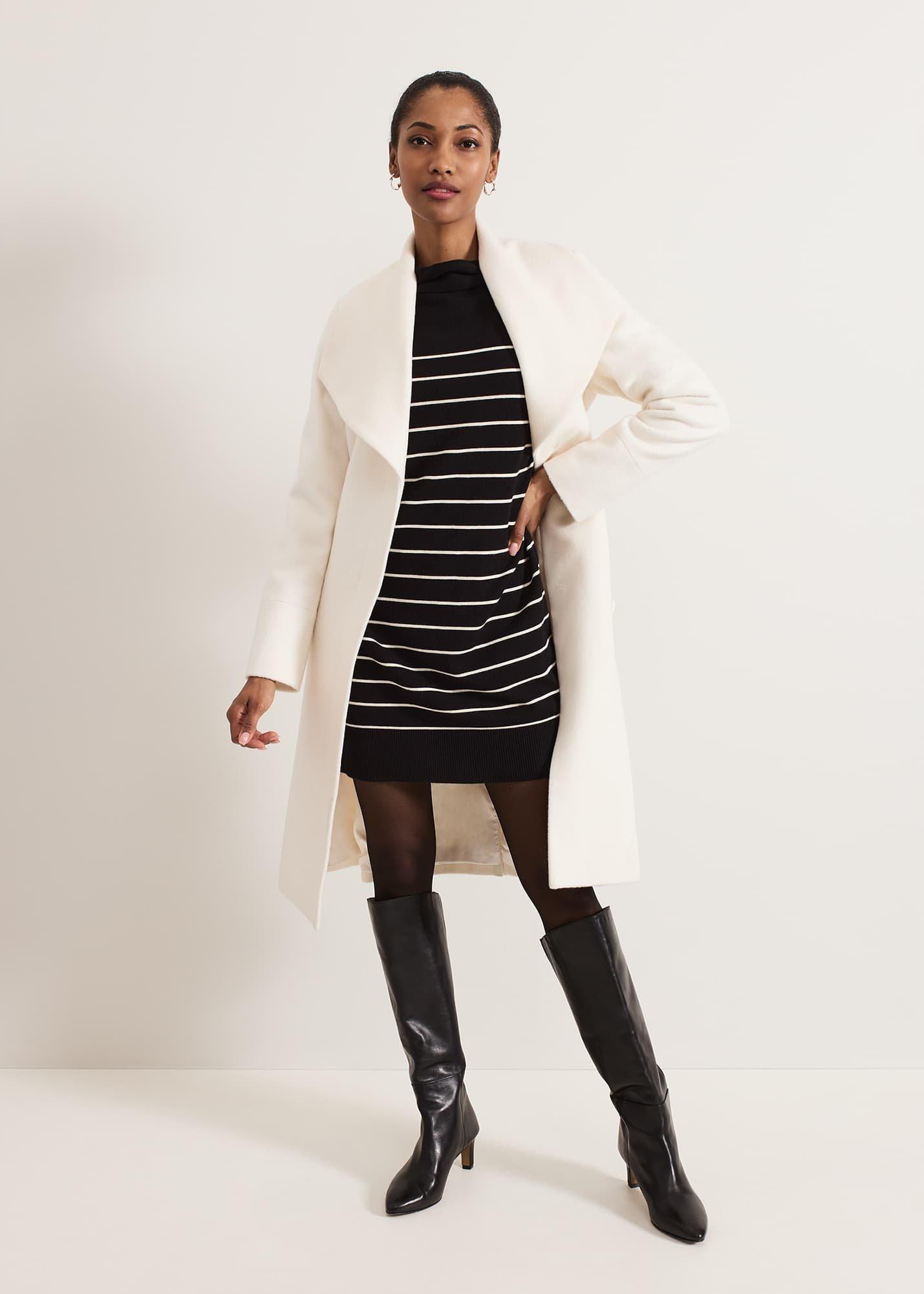 ${product-id}-Skylar Stripe Funnel Neck Jumper Dress-Black/Ivory-${view-type}