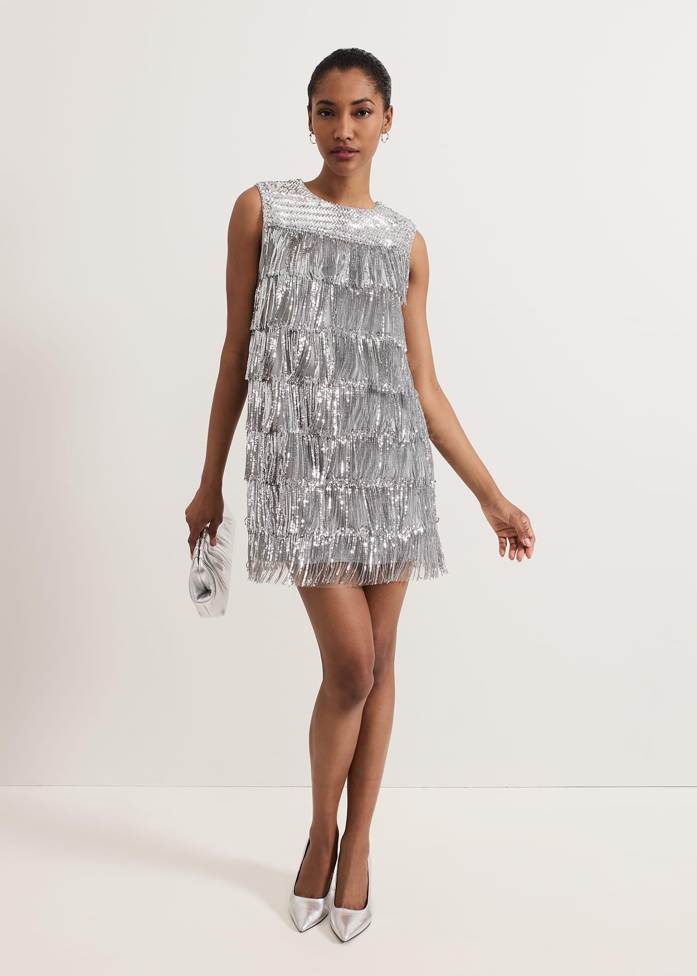${product-id}-Lula Fringe Sequin Dress-Silver-${view-type}