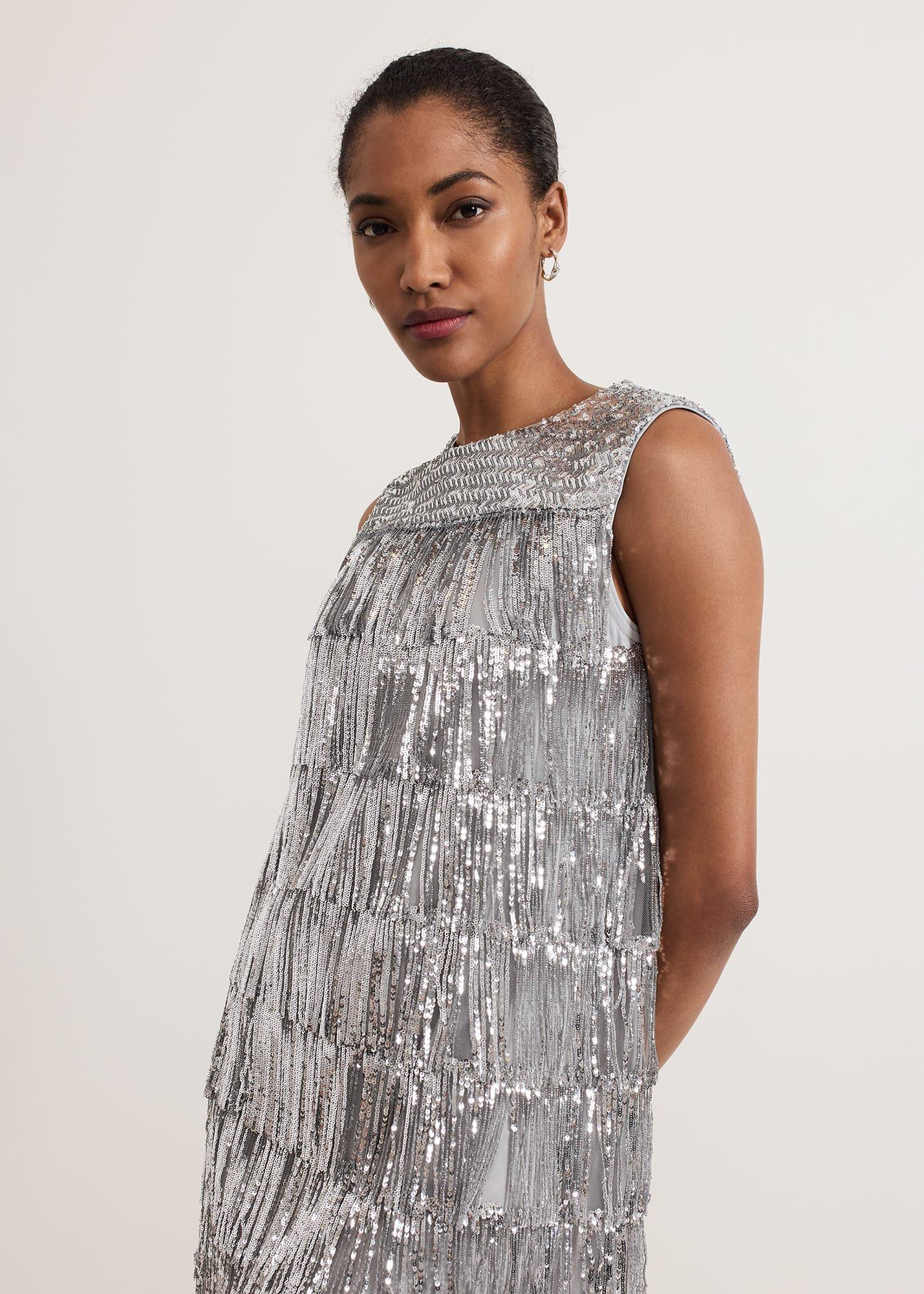 ${product-id}-Lula Fringe Sequin Dress-Silver-${view-type}