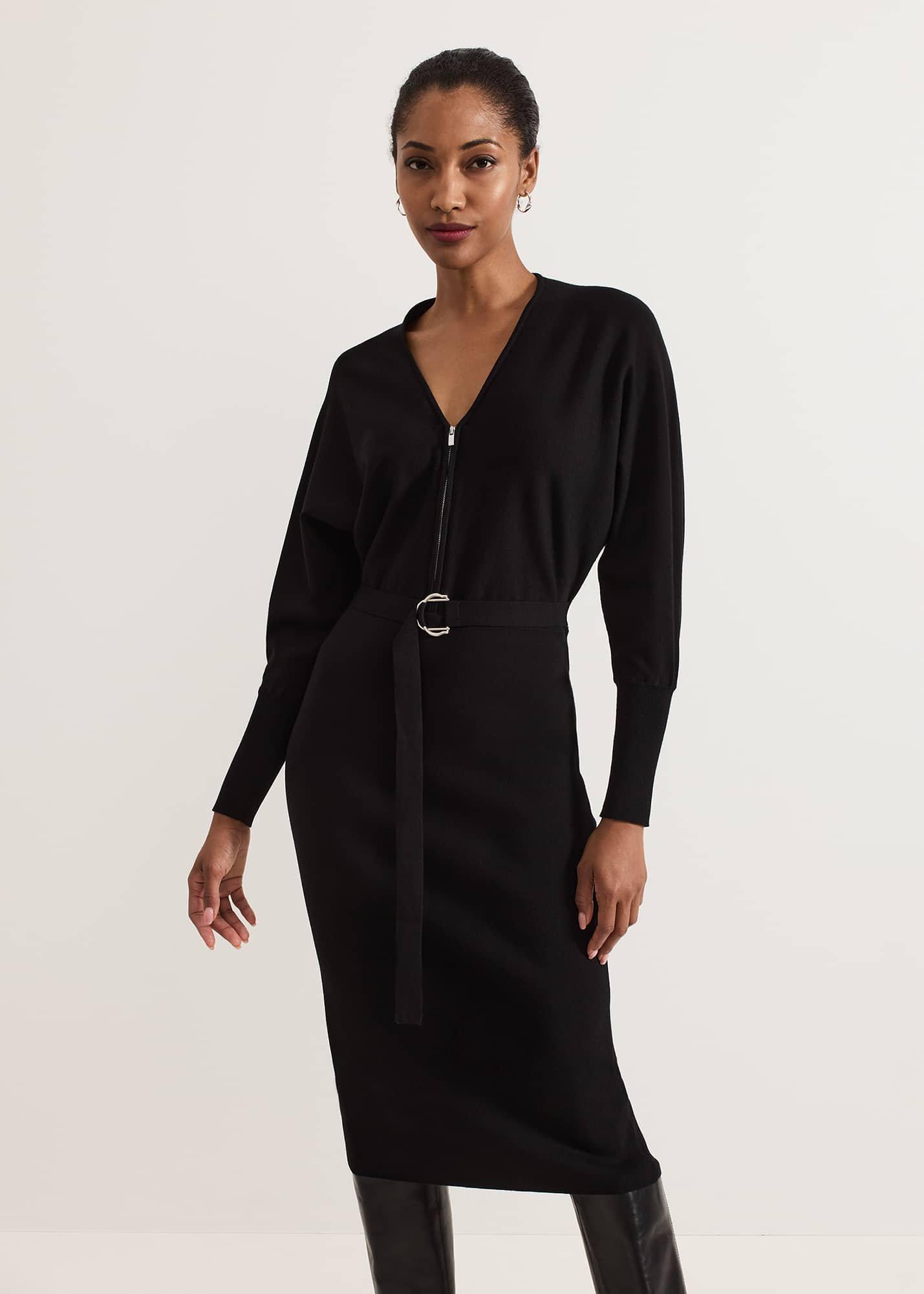 ${product-id}-Dixie Batwing Zip Belted Dress-Black-${view-type}