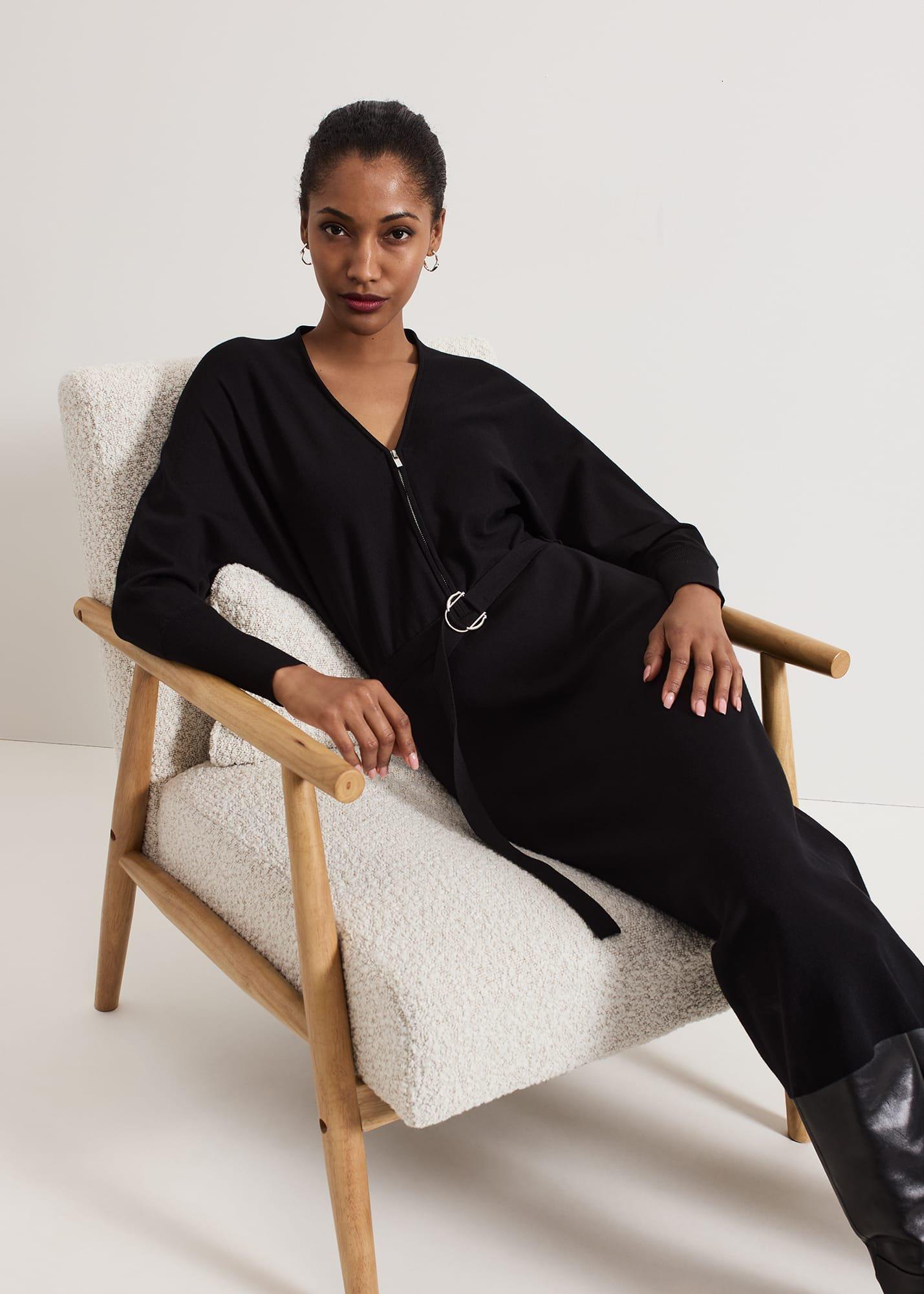 ${product-id}-Dixie Batwing Zip Belted Dress-Black-${view-type}