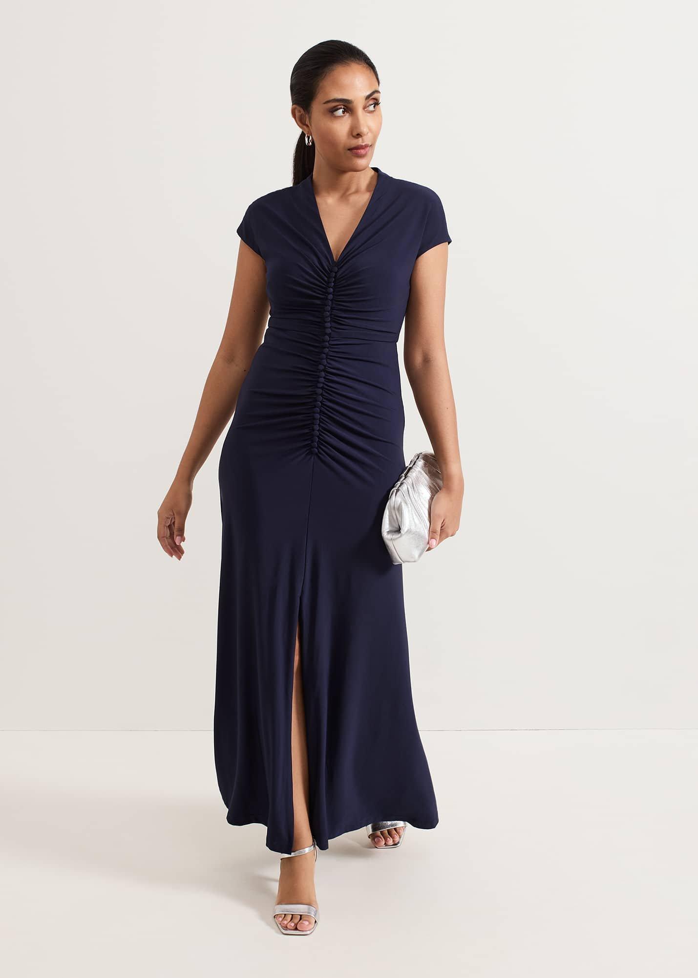 Petite Daisy Navy Ruched Maxi Dress