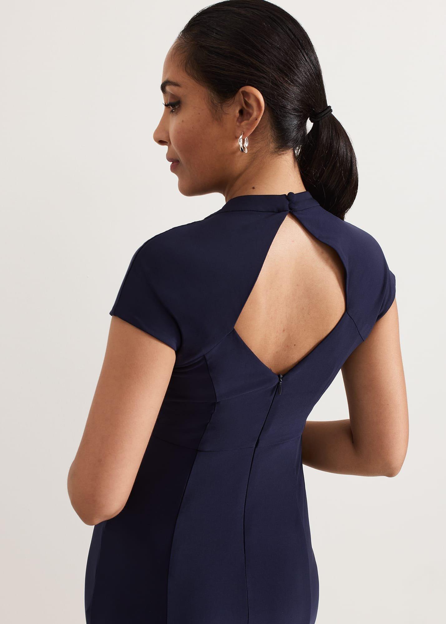 ${product-id}-Petite Daisy Navy Ruched Maxi Dress-Navy-${view-type}