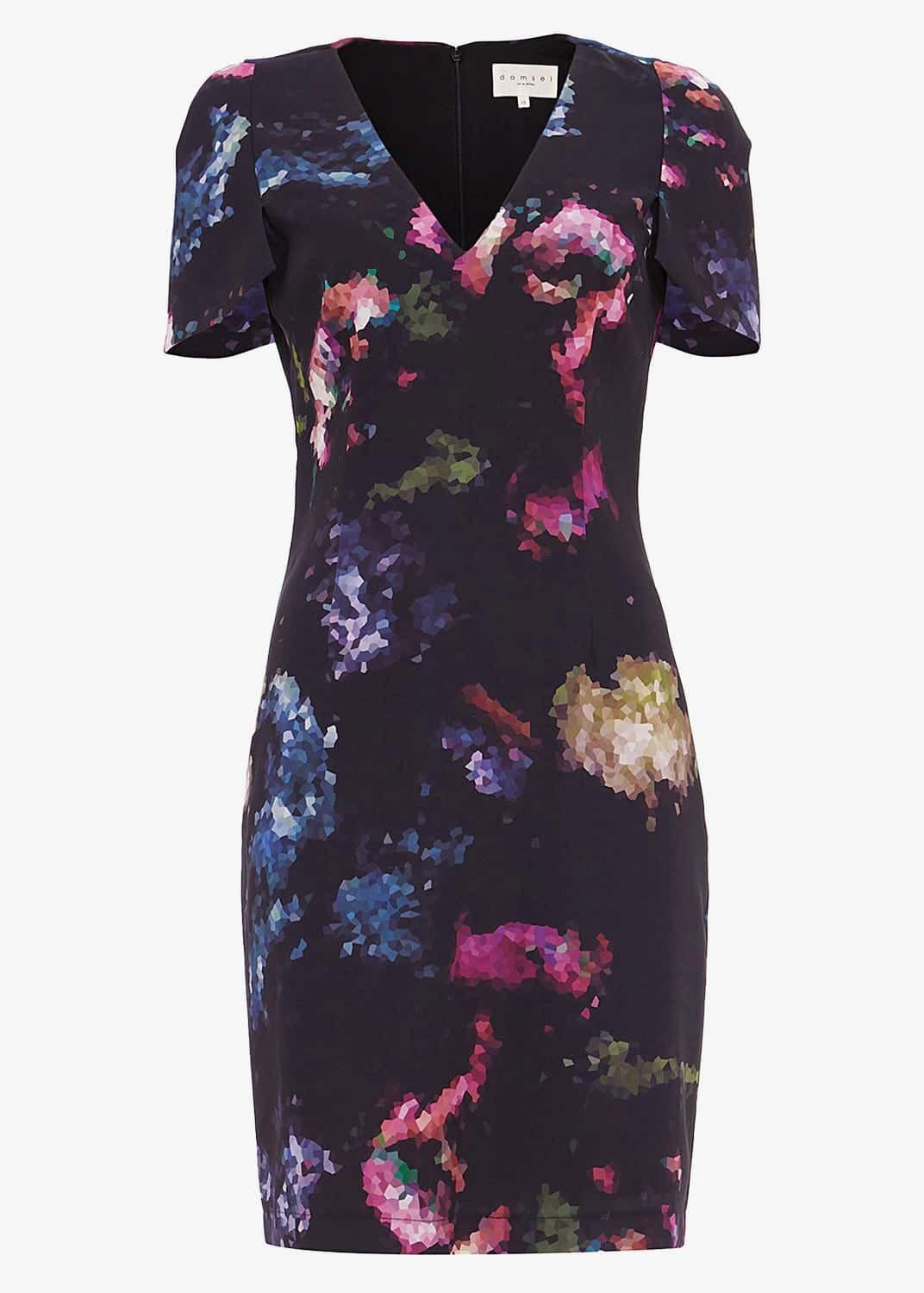 Pixelated Floral Print Dress