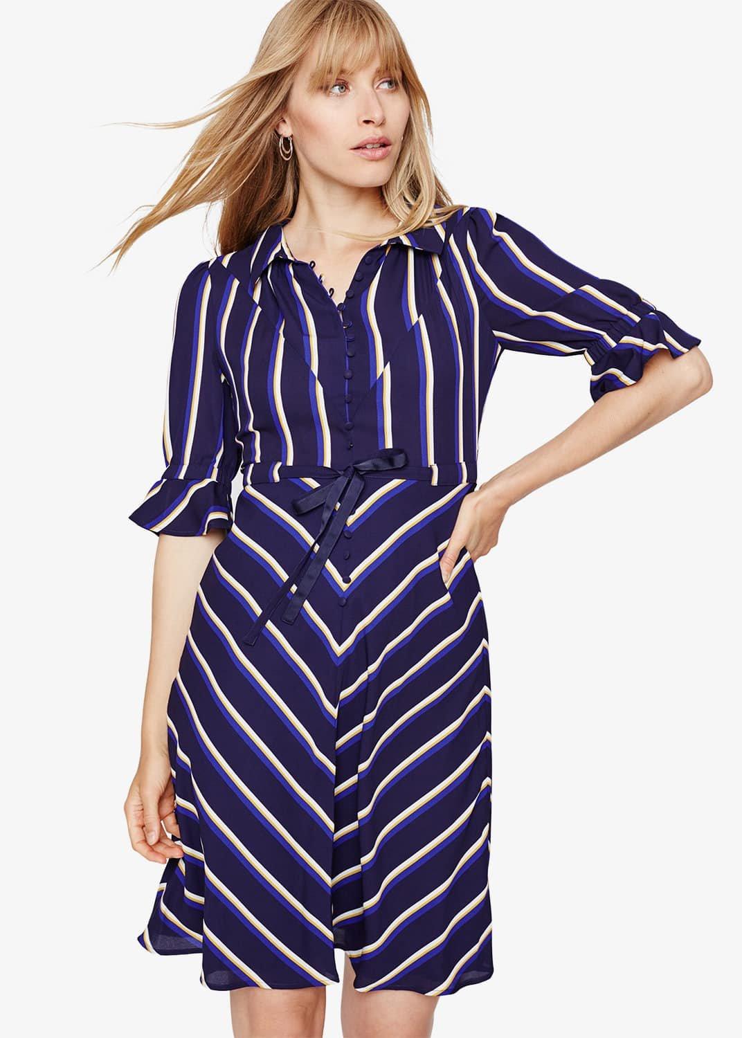 Astrid Stripe Belted Shirt Dress