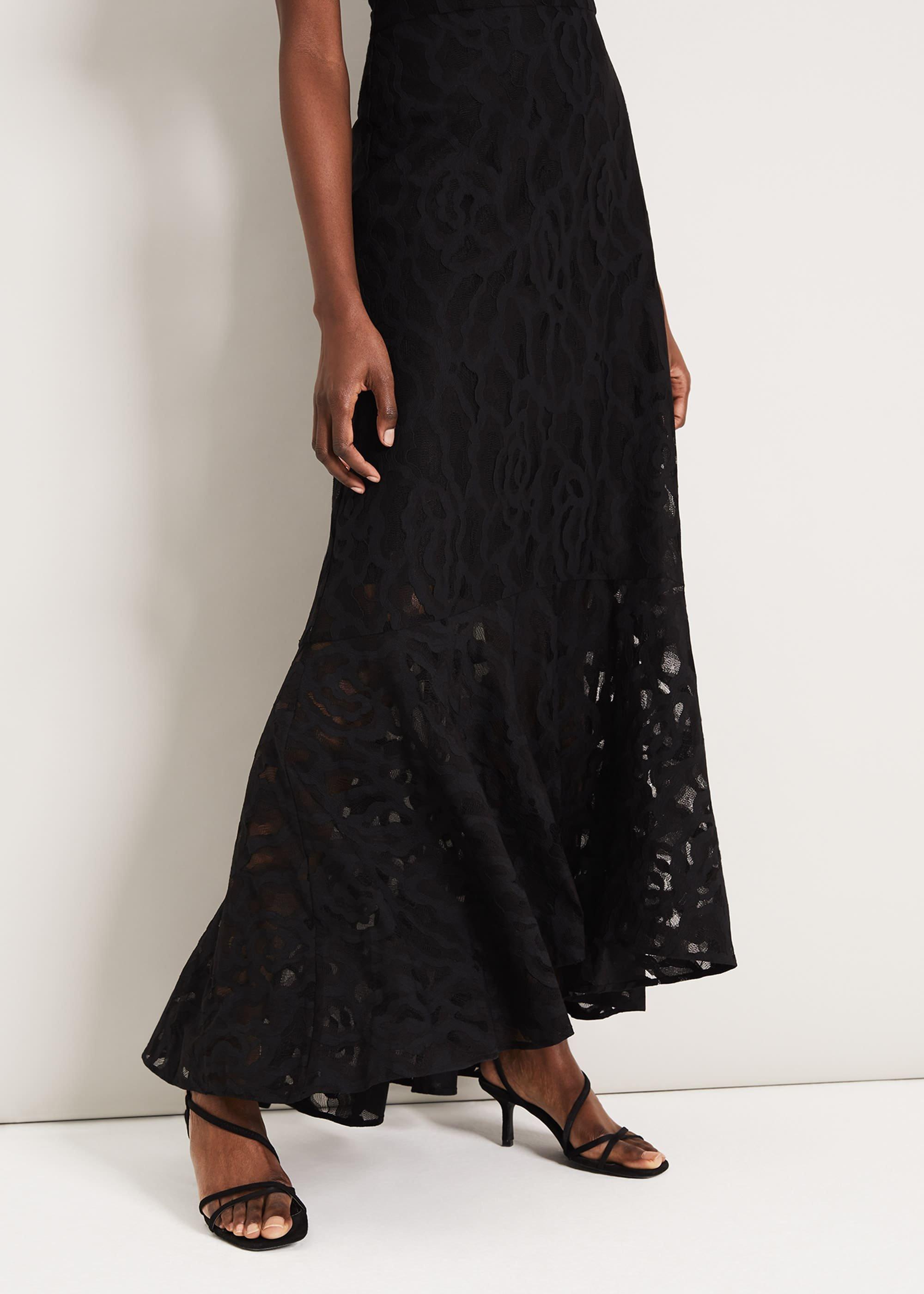 chinese dress ladies PHASE EIGHT BLACK & RED ROSE PRINT LACE BODICE LONG SLEEVE PENCIL DRES   Whispers Dress Agency