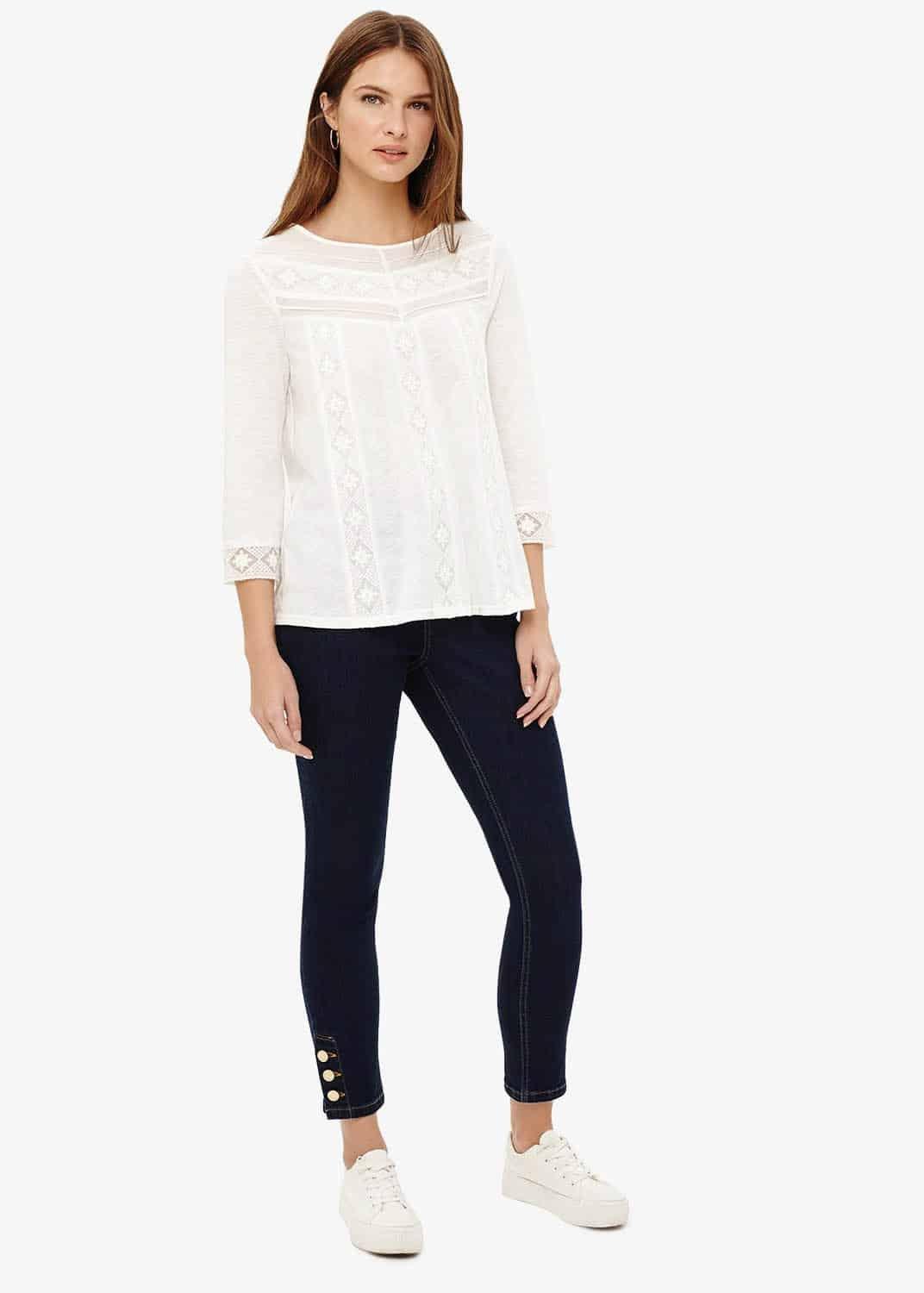 Elsie Embroidered Placket Top
