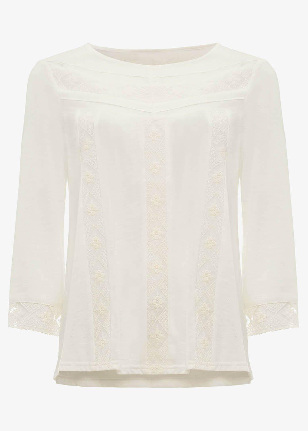 Elsie Embroidered Placket Top