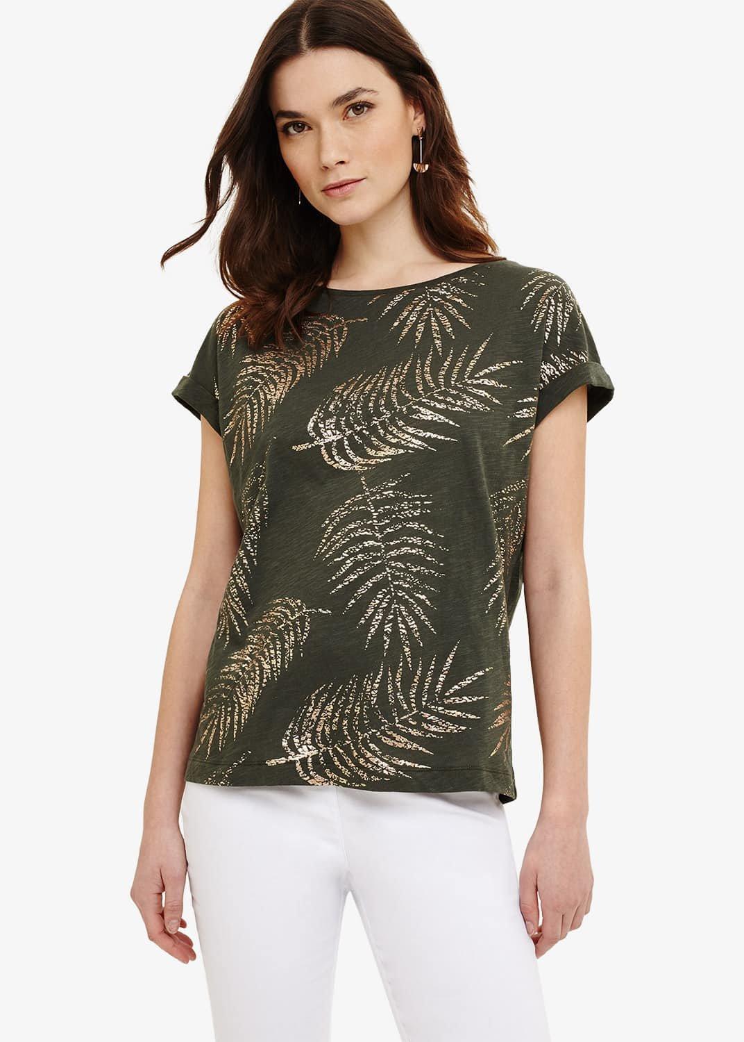 Fanya Leaf Print Cotton Top