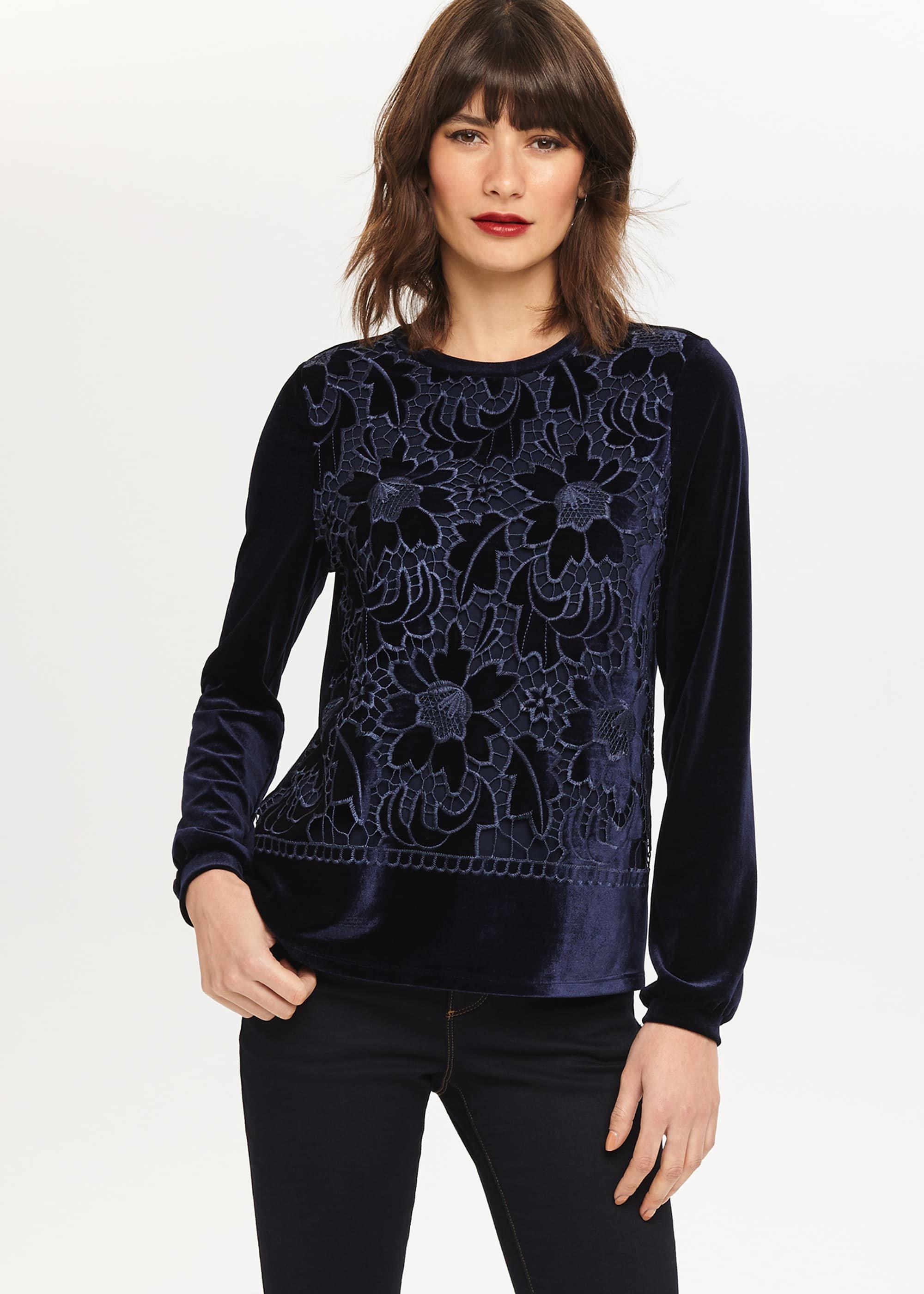 Leena Lace Velvet Cutwork Top