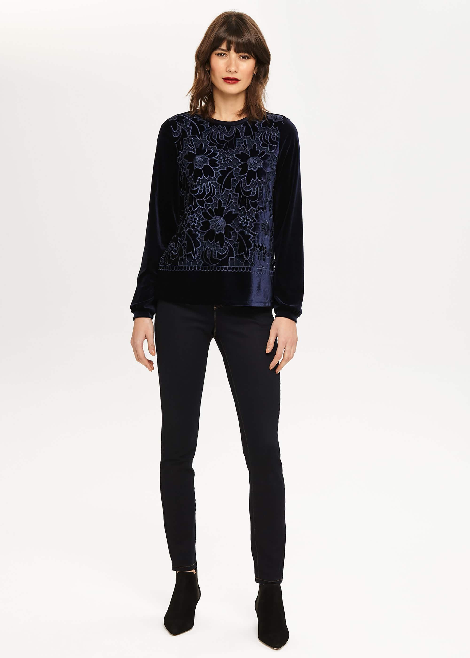 Leena Lace Velvet Cutwork Top