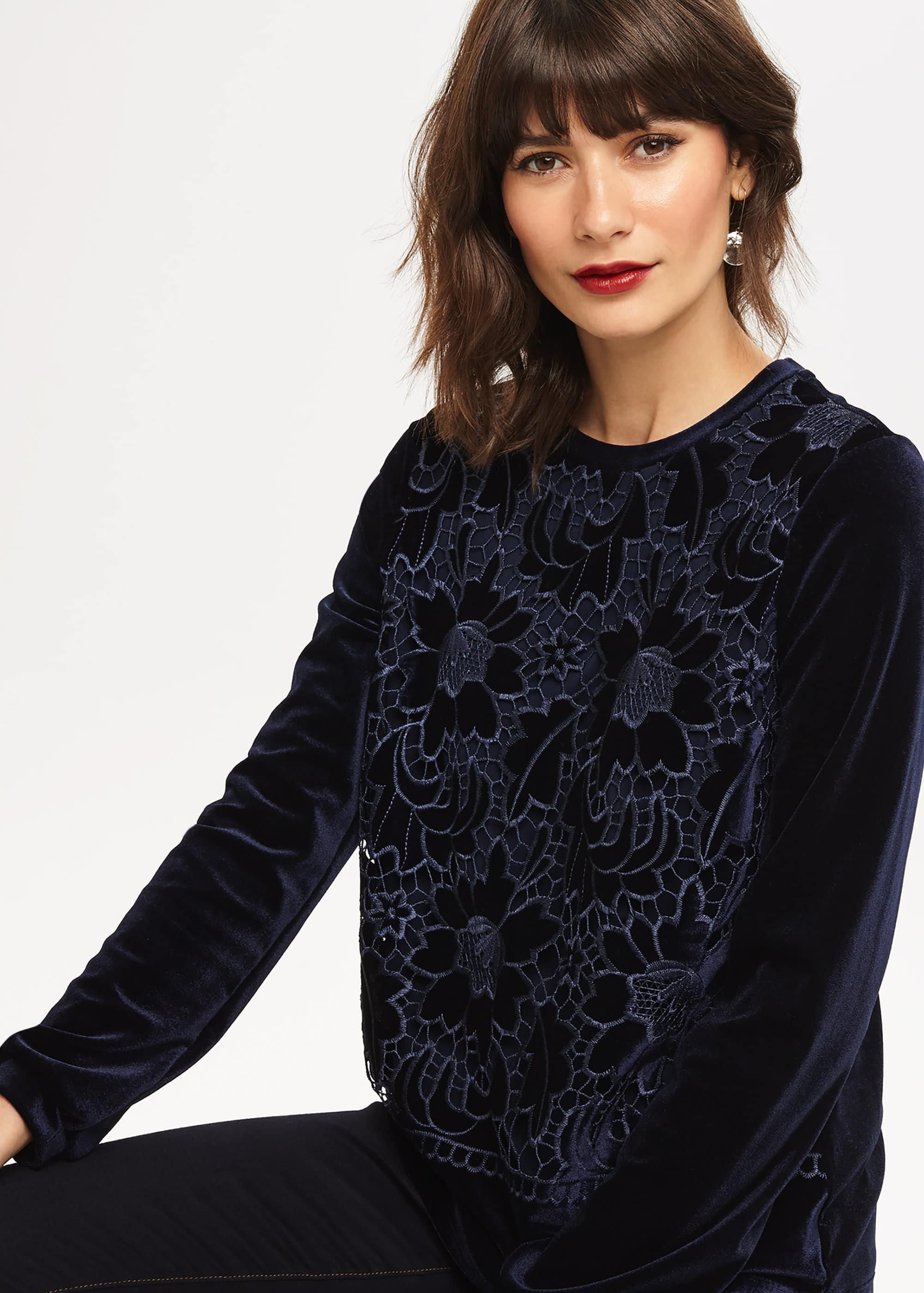 Leena Lace Velvet Cutwork Top