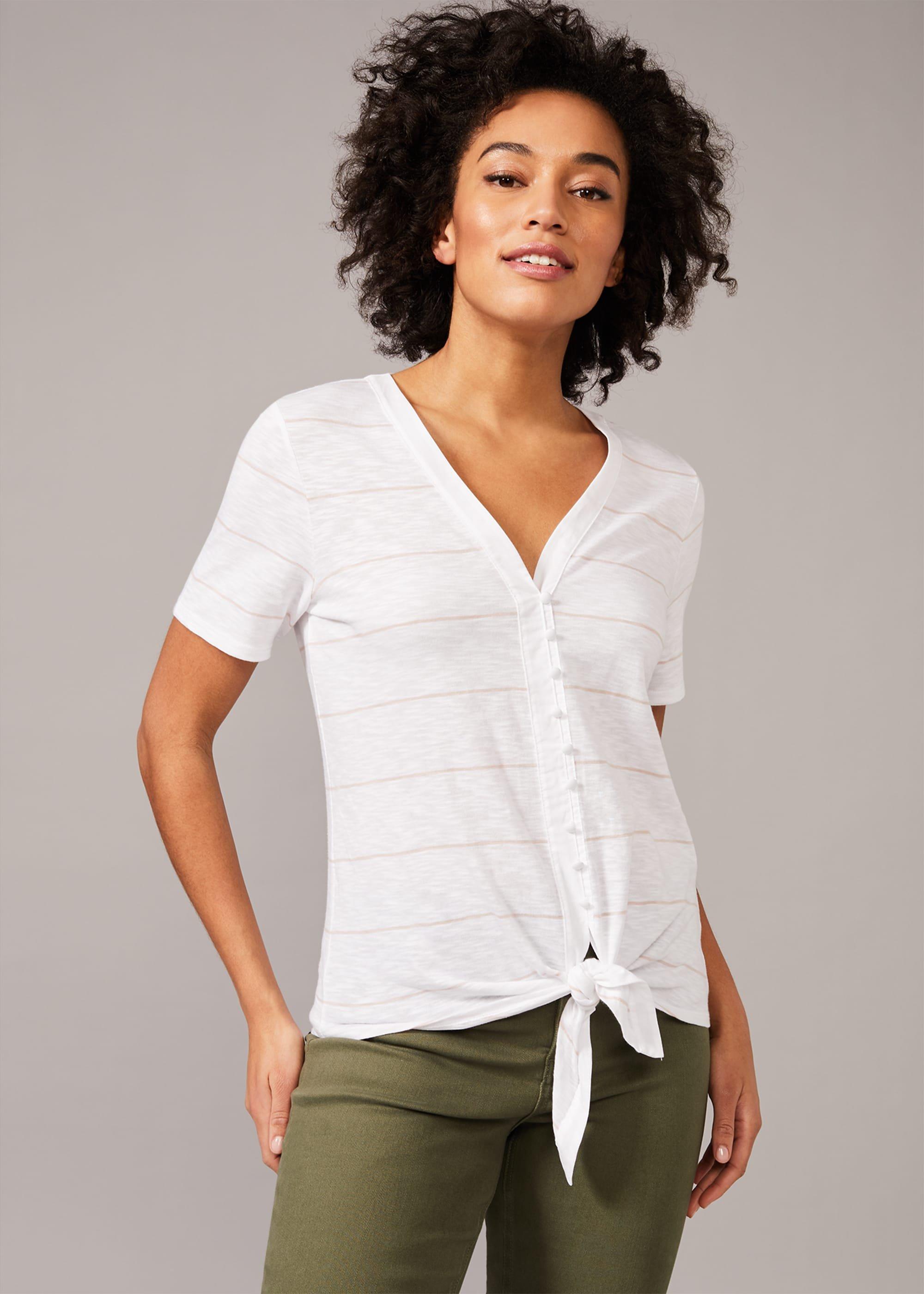 Winry Stripe Button Tie Hem Top
