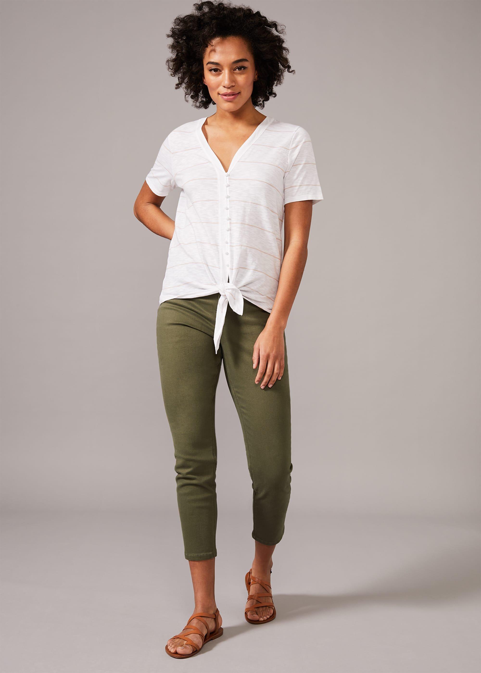 Winry Stripe Button Tie Hem Top