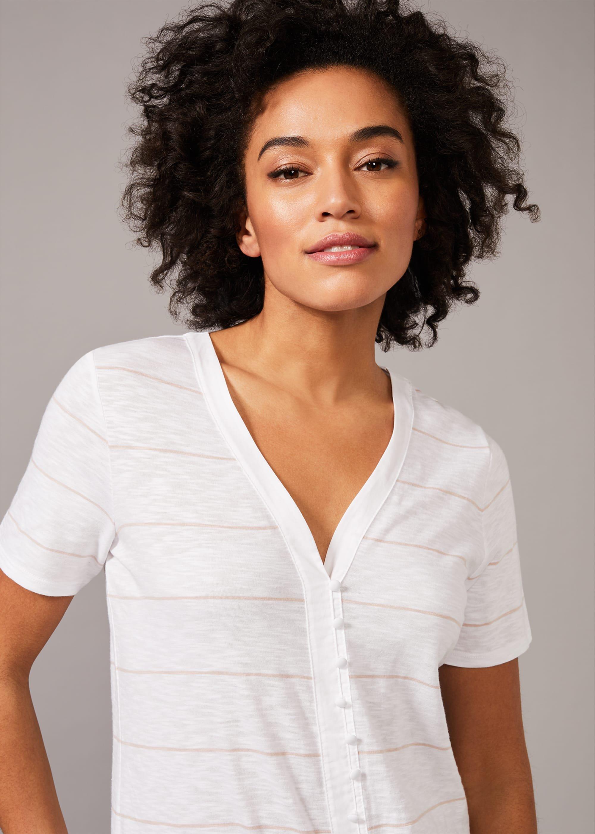 Winry Stripe Button Tie Hem Top