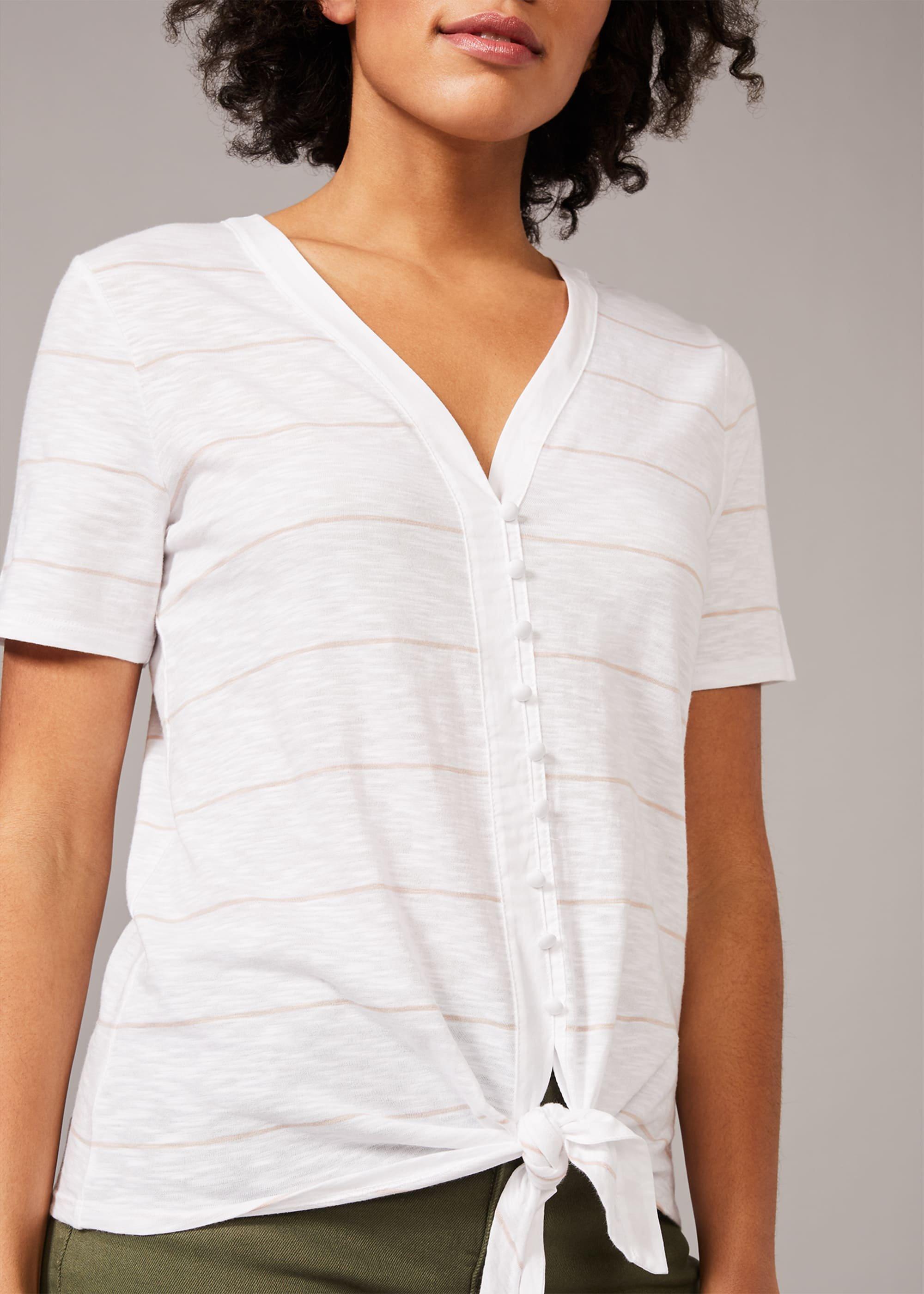 Winry Stripe Button Tie Hem Top