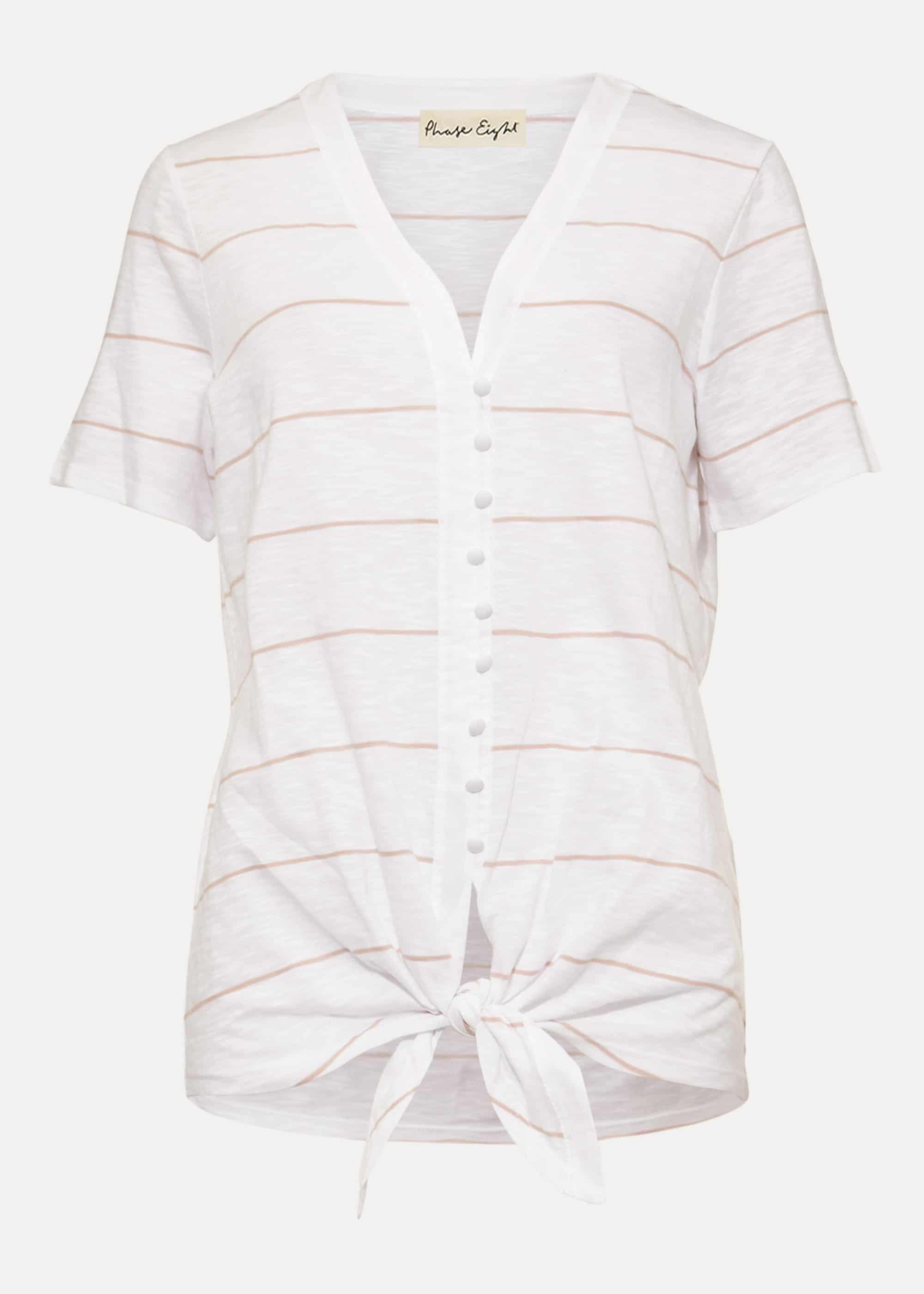 Winry Stripe Button Tie Hem Top