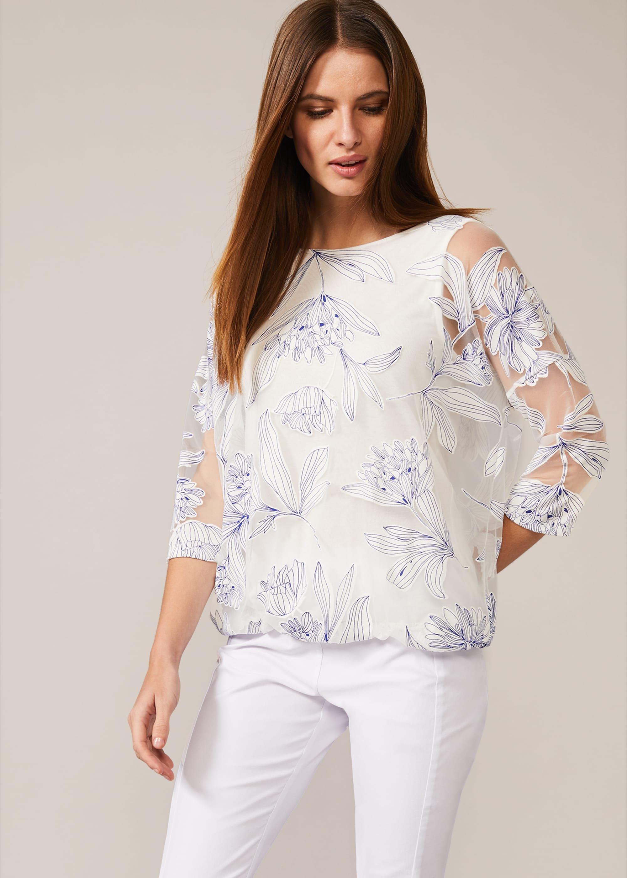 Reine Floral Bubble Hem Burnout Top